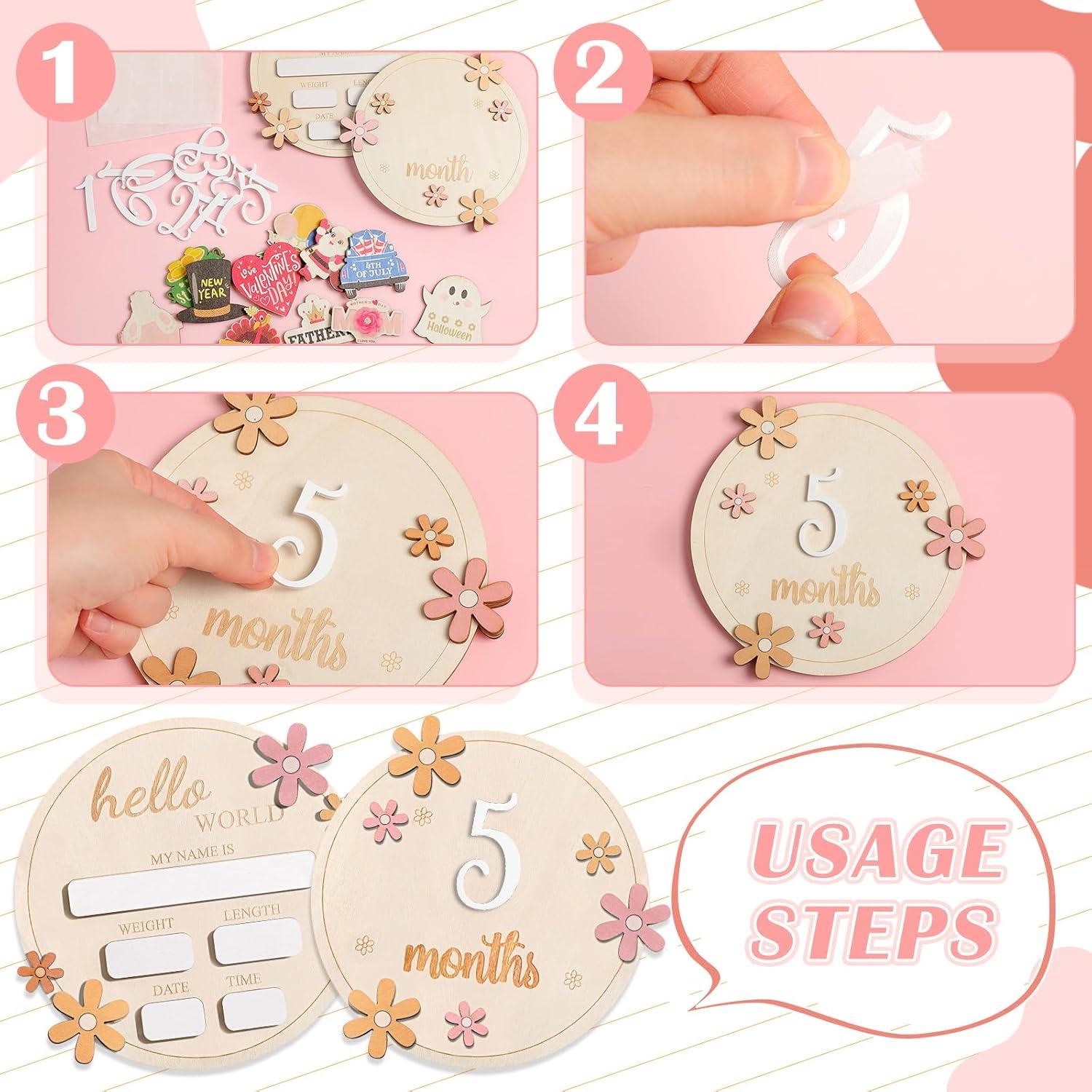 Tarjetas de Hitos Mensuales para Bebés Yerliker - Madera 14 cm