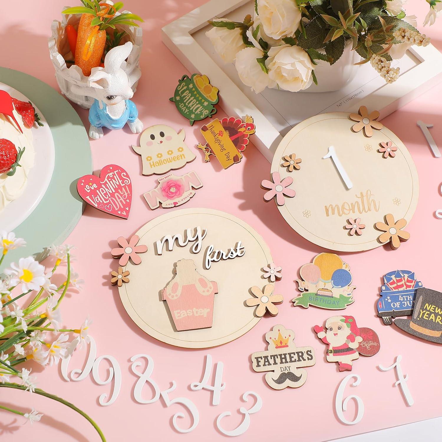 Tarjetas de Hitos Mensuales para Bebés Yerliker - Madera 14 cm