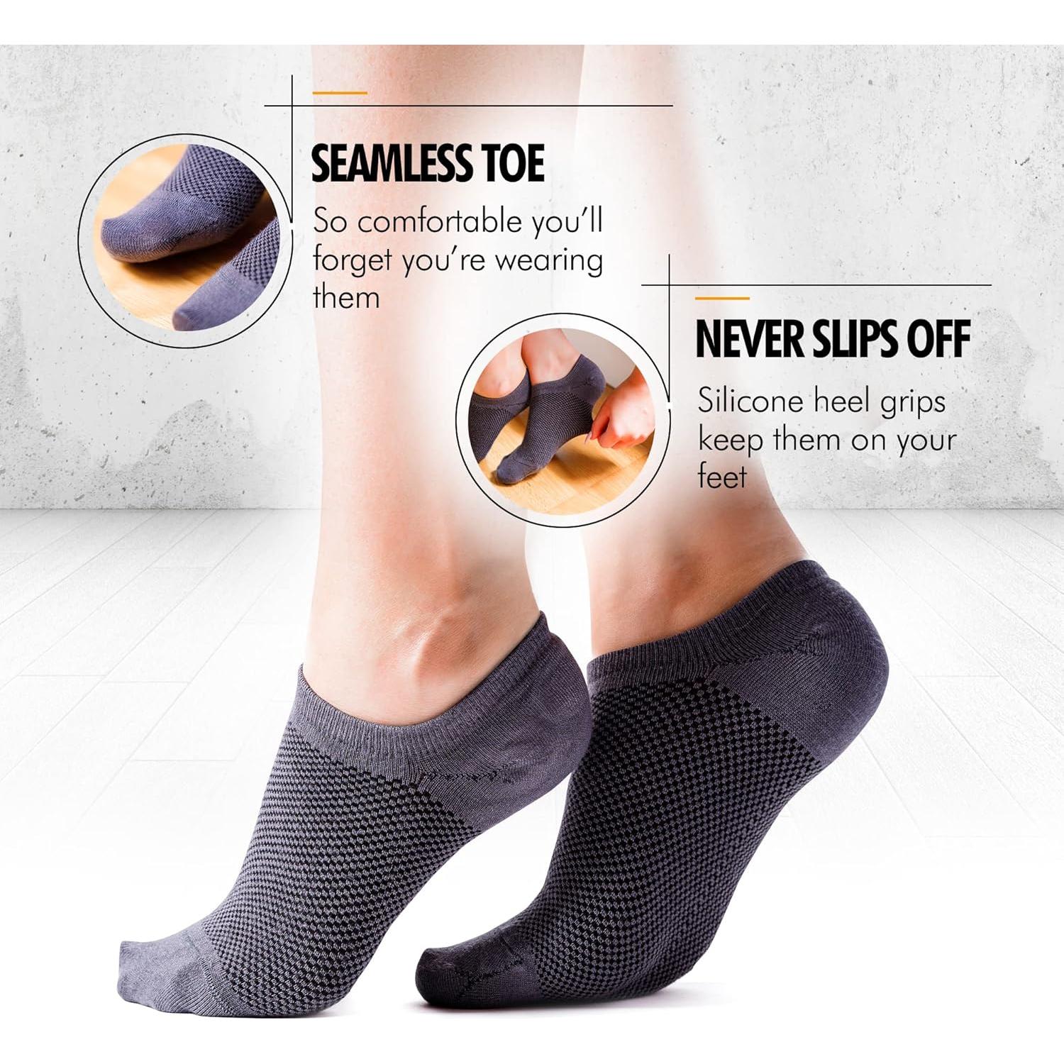 Calcetines No Show Antideslizantes Bam&bü - Paquete de 4 pares - Gris