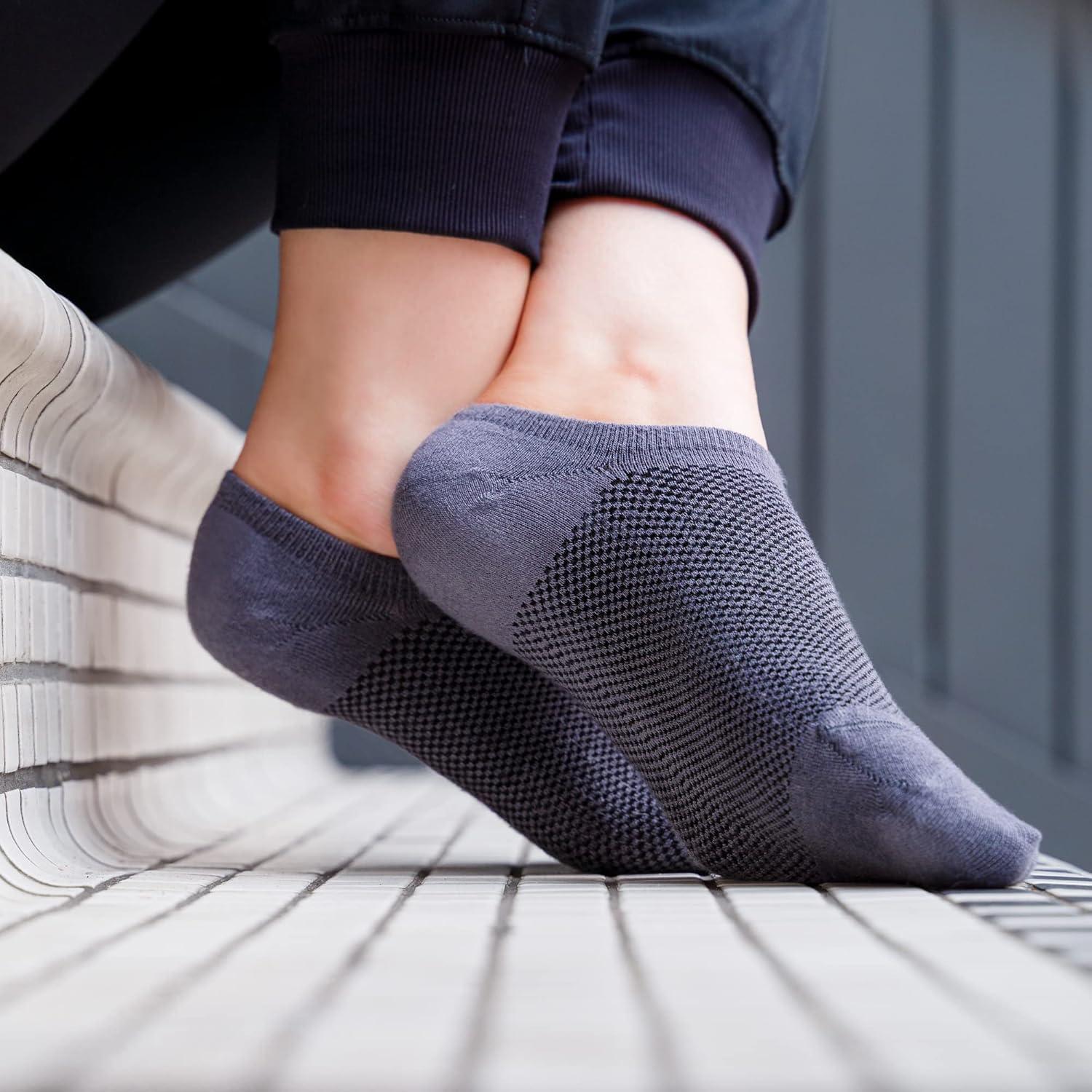 Calcetines No Show Antideslizantes Bam&bü - Paquete de 4 pares - Gris