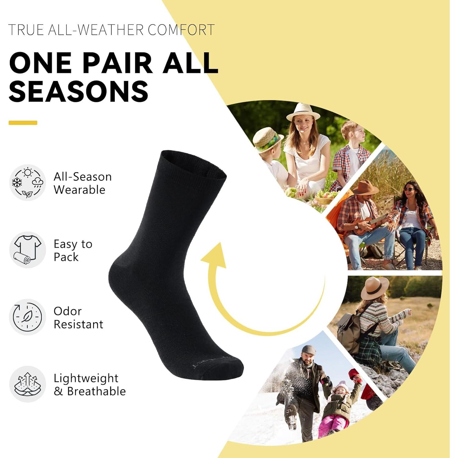 Calcetines de Lana Merino Ligeros para Senderismo - Paquete de 4