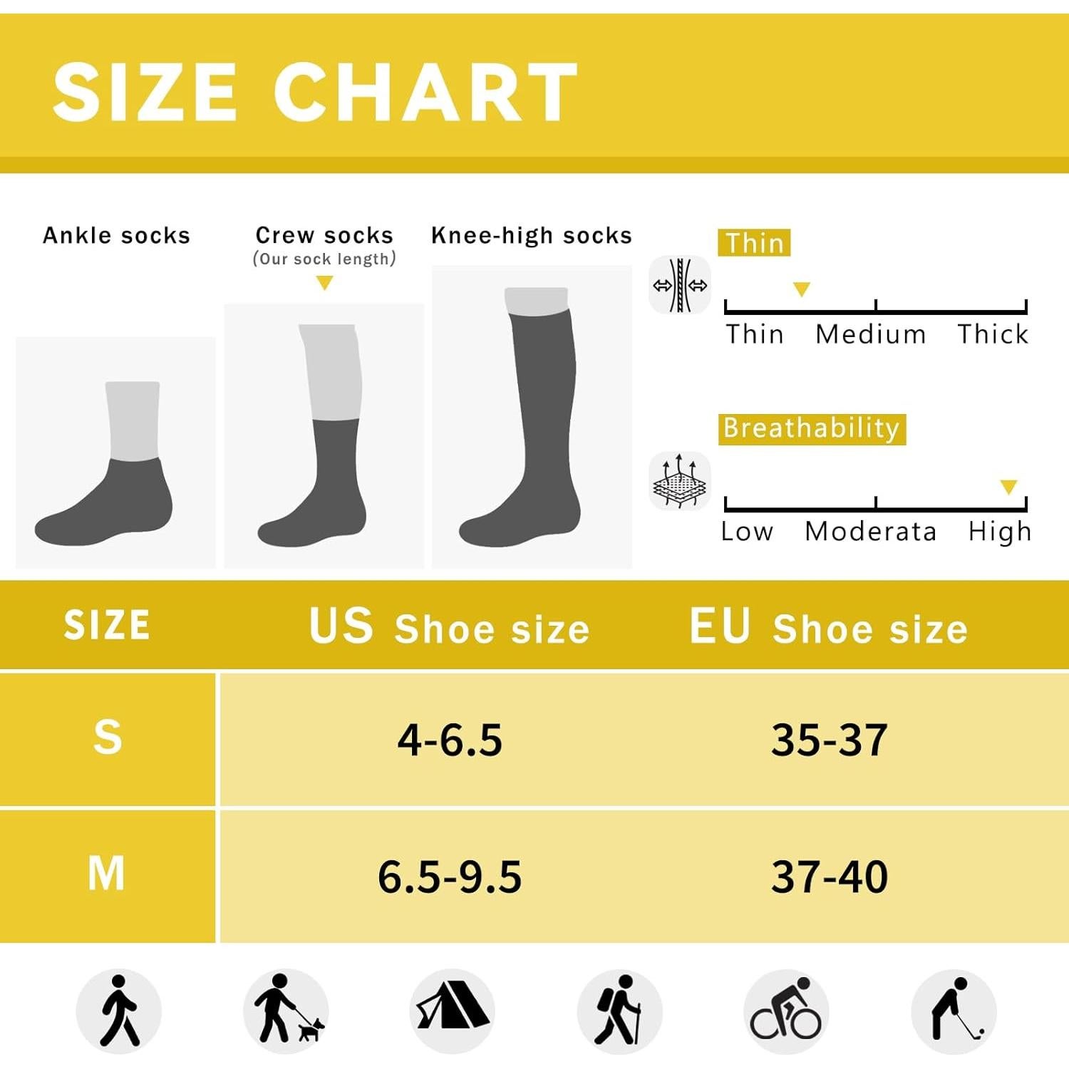 Calcetines de Lana Merino Ligeros para Senderismo - Paquete de 4