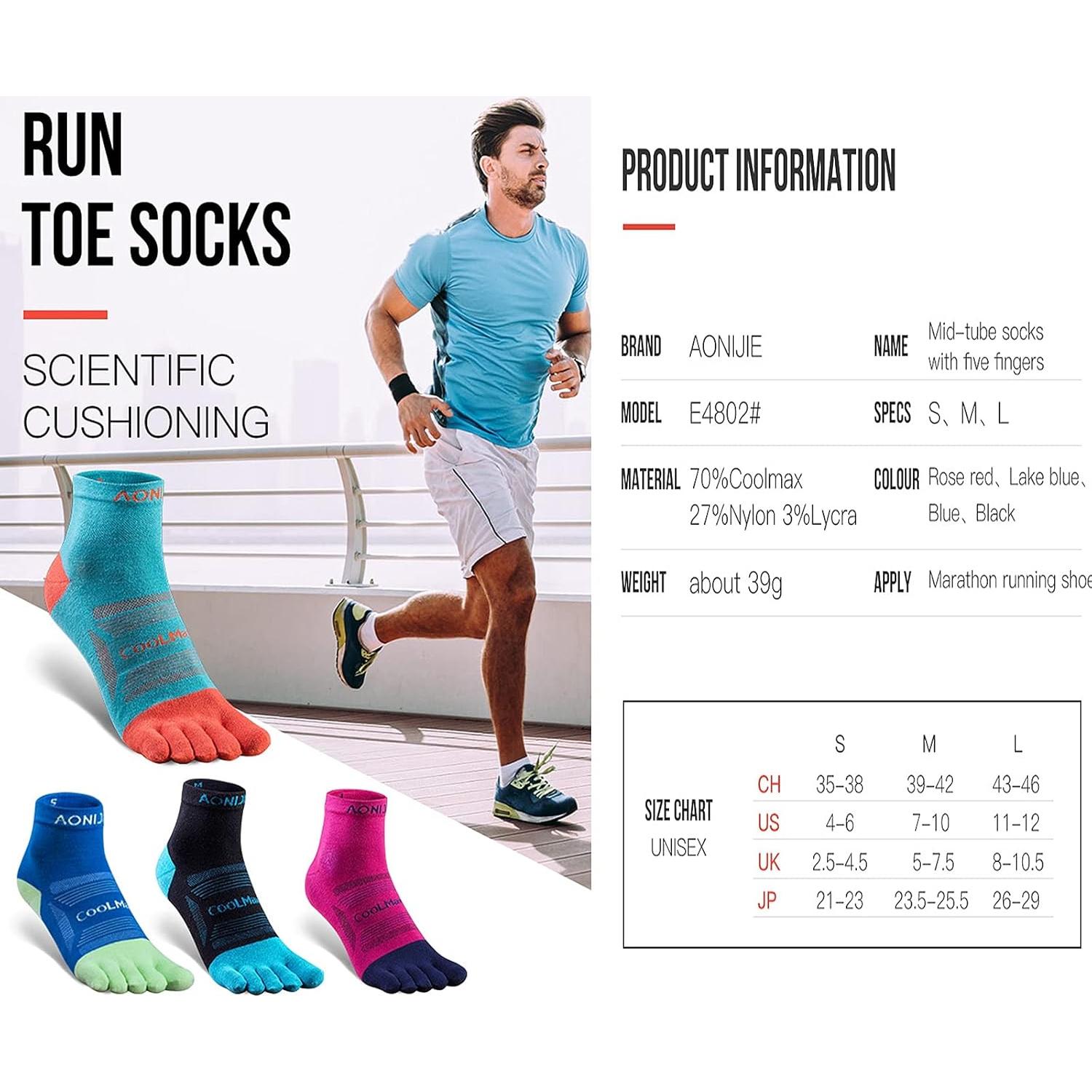 AONIJIE 3 Paquetes de Calcetines Deportivos de Cinco Dedos Unisex