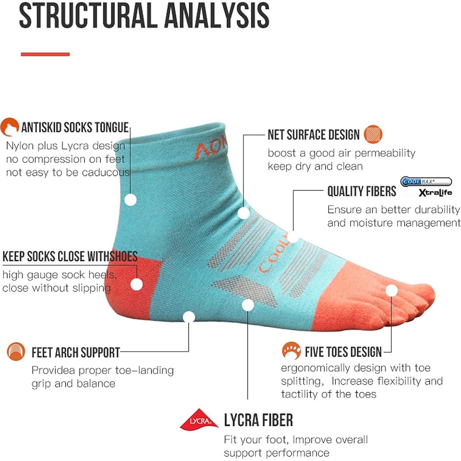 AONIJIE 3 Paquetes de Calcetines Deportivos de Cinco Dedos Unisex