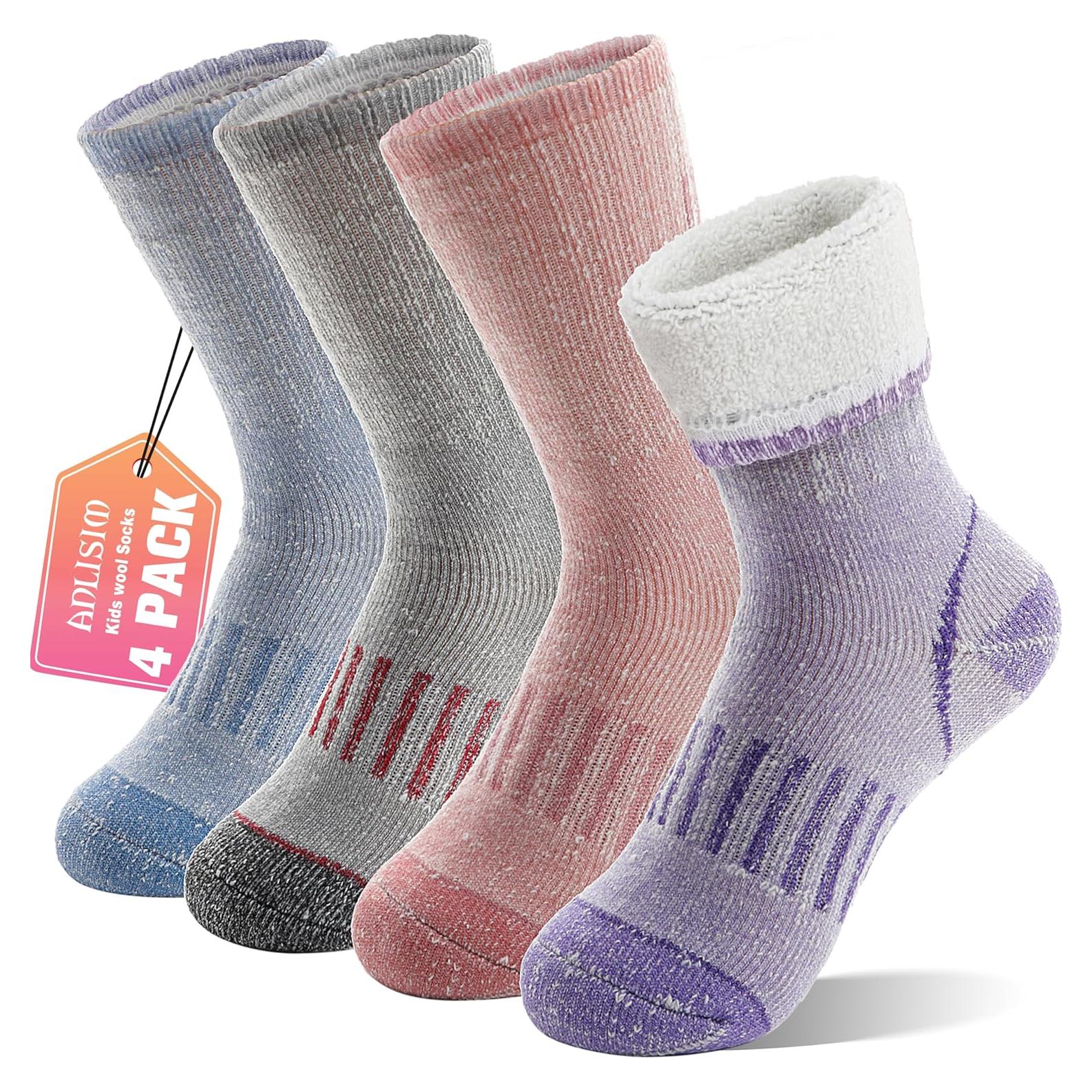 Calcetines térmicos de lana merino Anlisim para niños, 4 pares