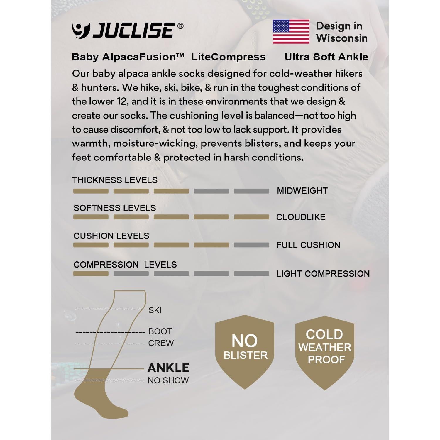 Calcetines de Tobillo de Alpaca Juclise - Transpirables y Antiblastrados