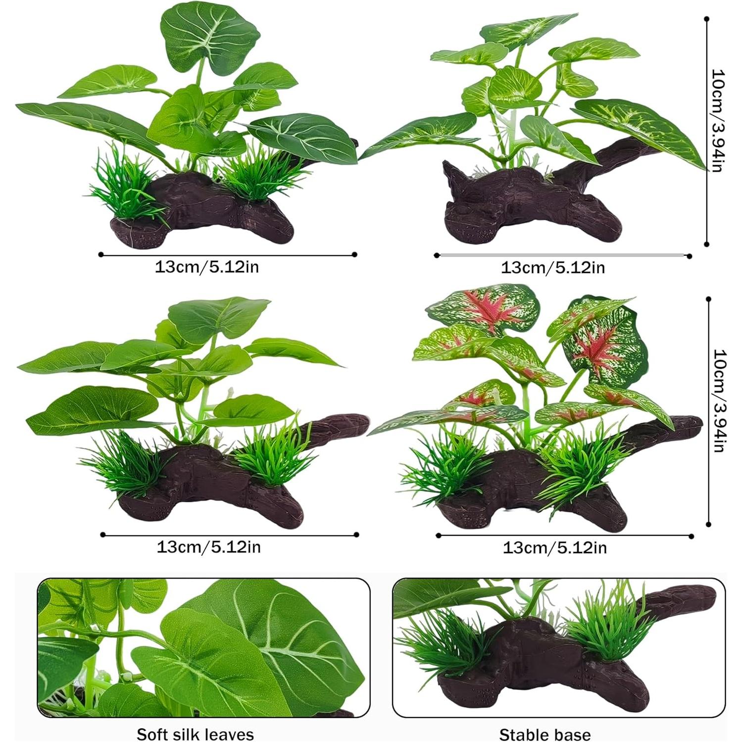 Plantas de Acuario de Seda SIYIPURR - 4 Piezas Verde 10cm