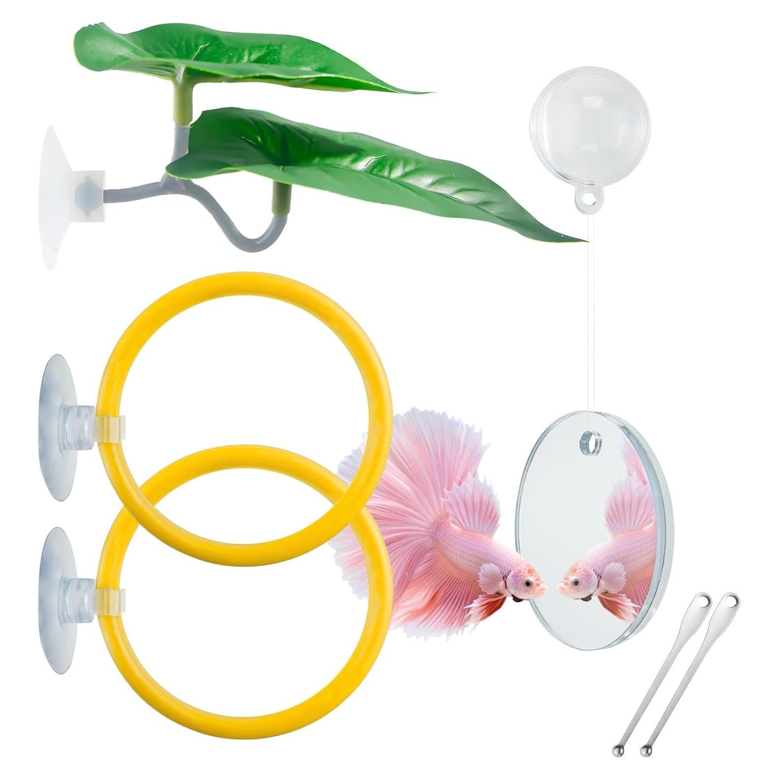 Kit de Enriquecimiento para Peces Betta NORXUAZE - Espejo, Anillos y Hoja