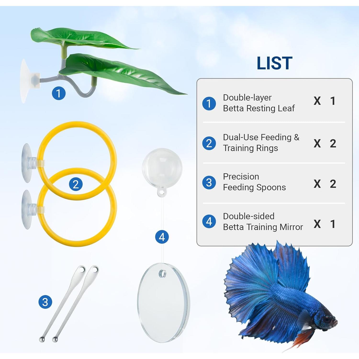 Kit de Enriquecimiento para Peces Betta NORXUAZE - Espejo, Anillos y Hoja