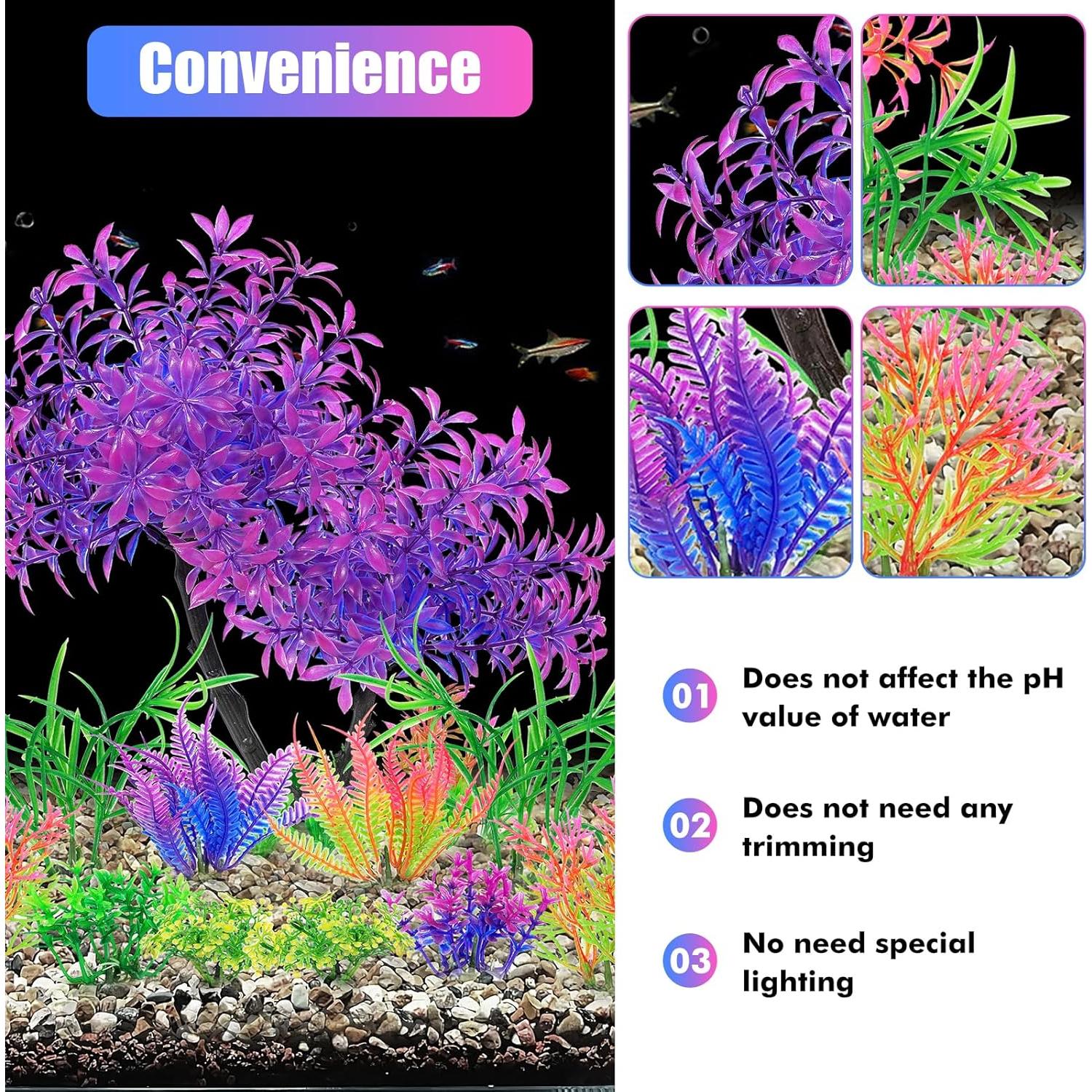 AQUANEAT Plantas Artificiales para Acuarios 11pcs Morado
