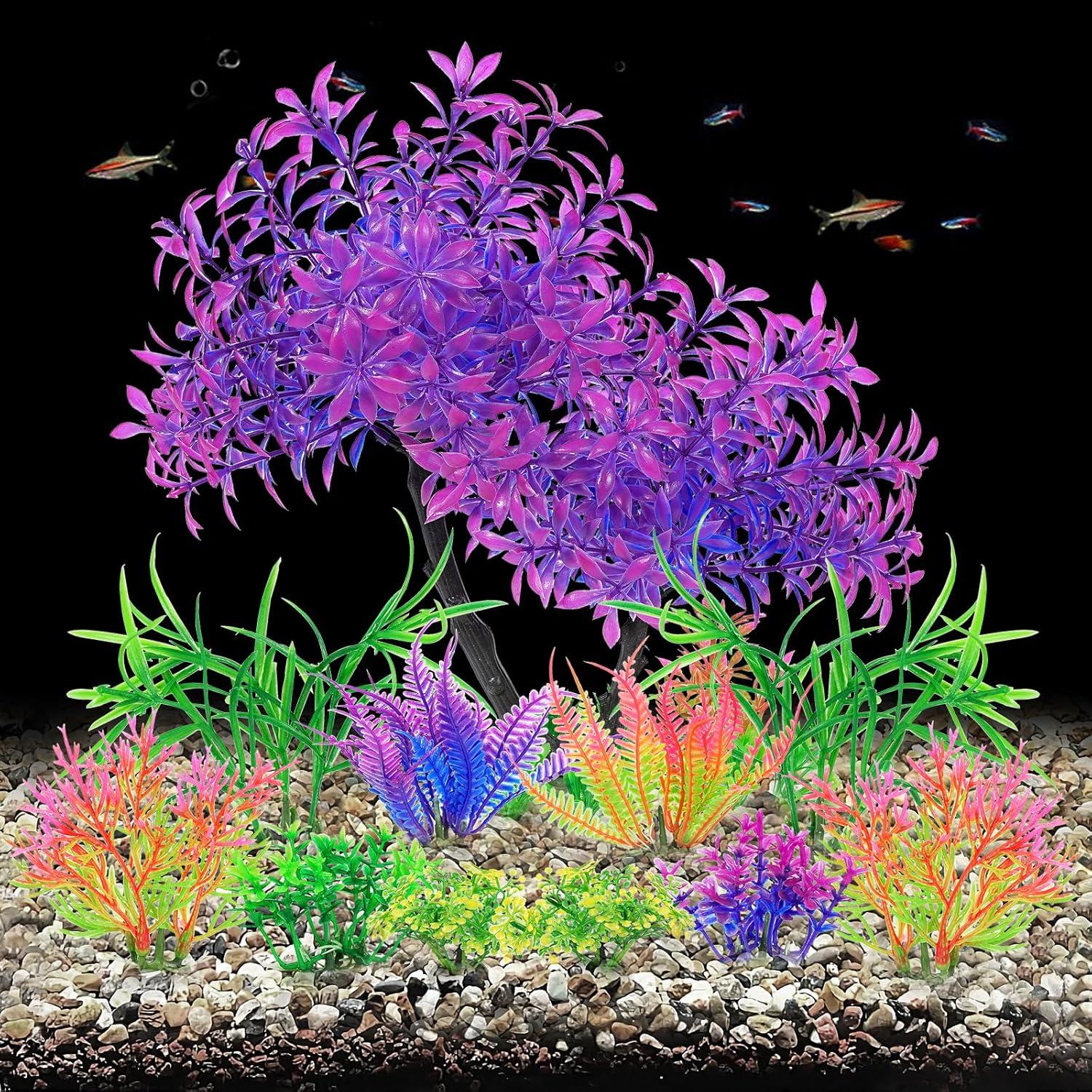 AQUANEAT Plantas Artificiales para Acuarios 11pcs Morado