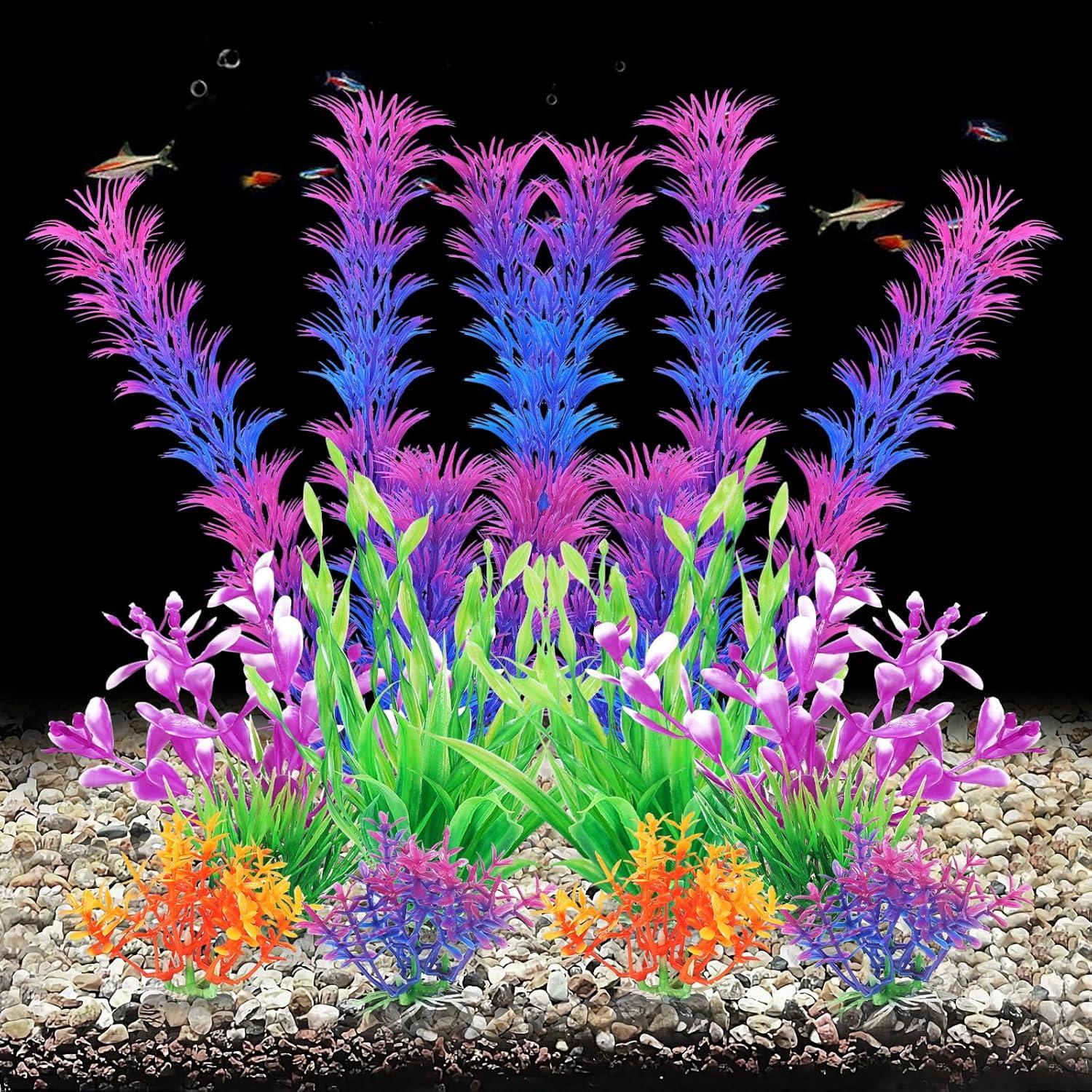 Plantas Artificiales para Acuarios AQUANEAT - 10 Piezas Moradas