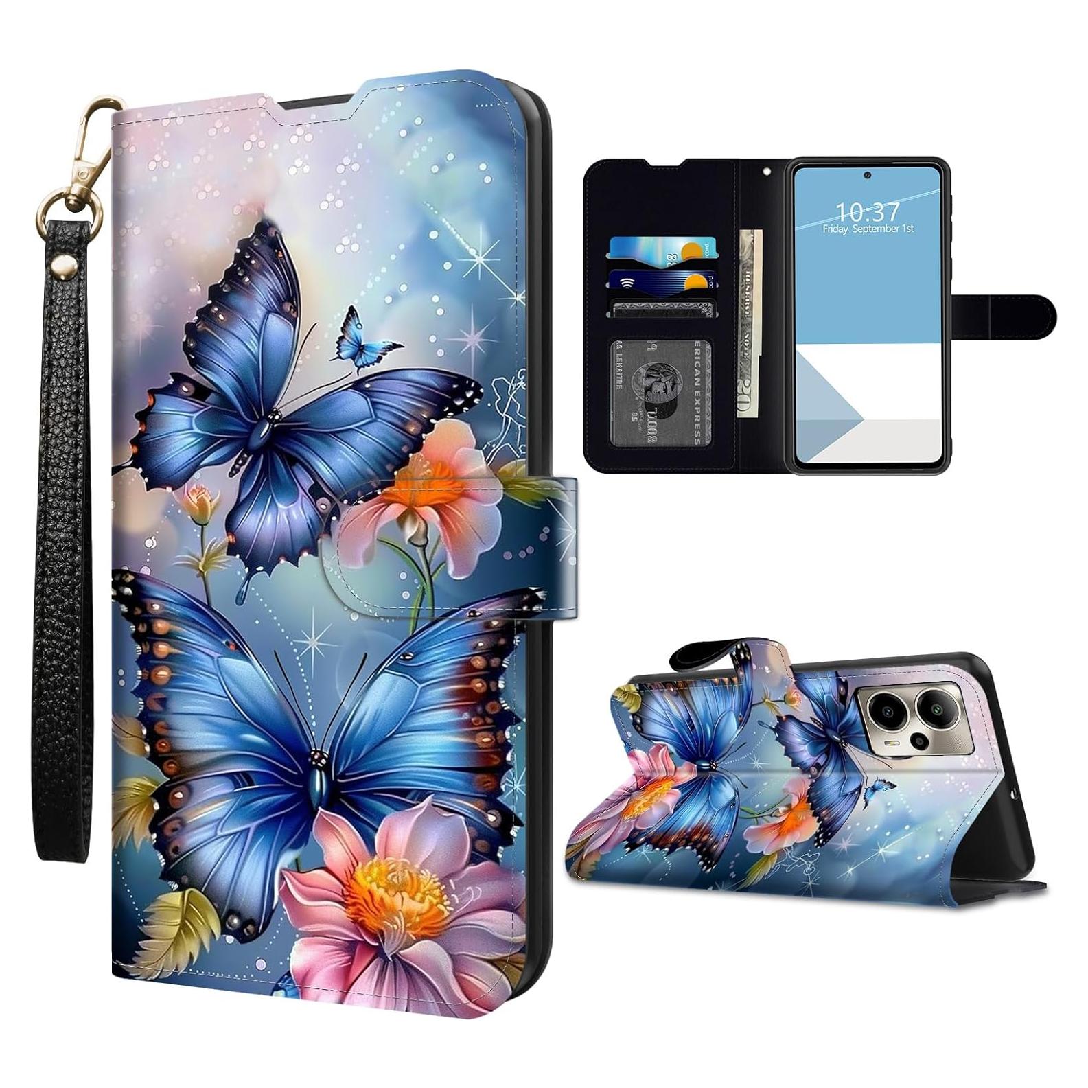 Funda de Cartera WZCJDHMJ para Cricket Outlast 5G 2024 - Mariposa Azul