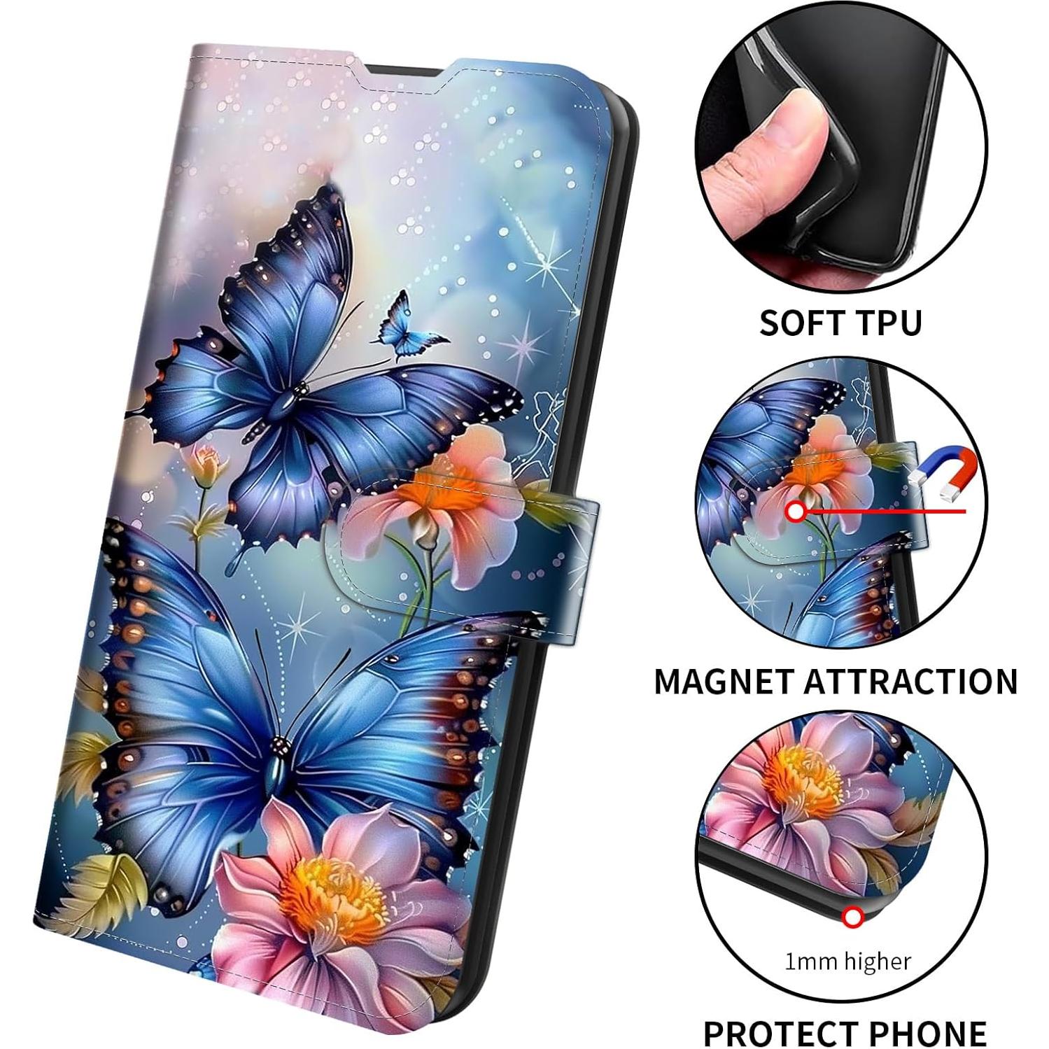 Funda de Cartera WZCJDHMJ para Cricket Outlast 5G 2024 - Mariposa Azul