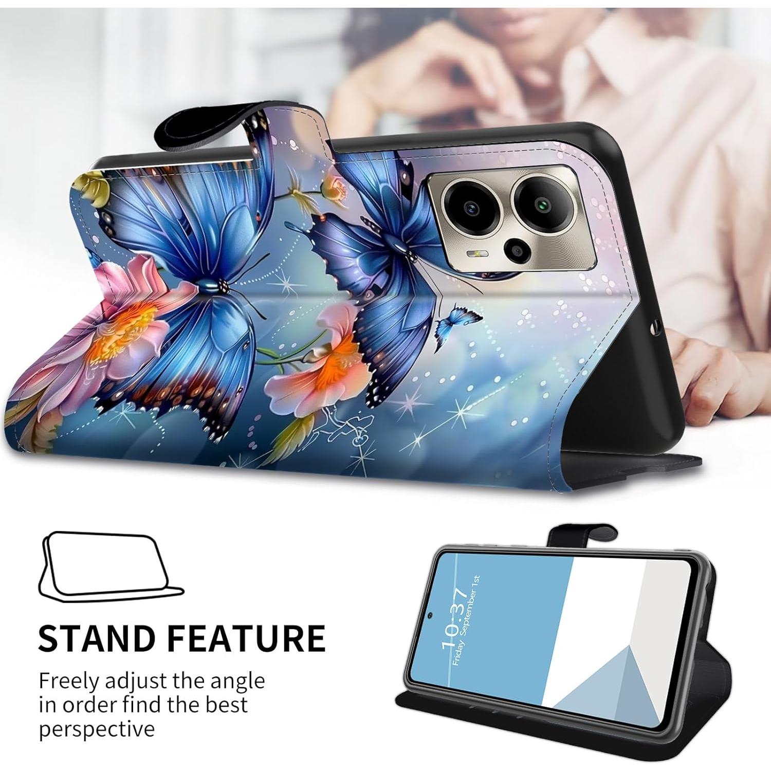 Funda de Cartera WZCJDHMJ para Cricket Outlast 5G 2024 - Mariposa Azul