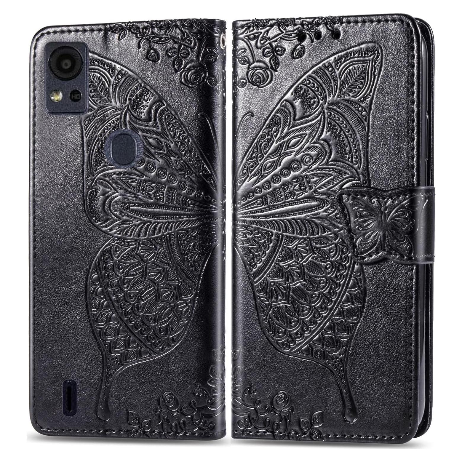 Funda de cuero PU para Cricket Icon 5 y AT&T Motivate 4 - Negro