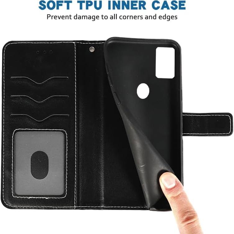 Funda de cuero para Cricket Icon 5 / AT&T Motivate 4 con billetera