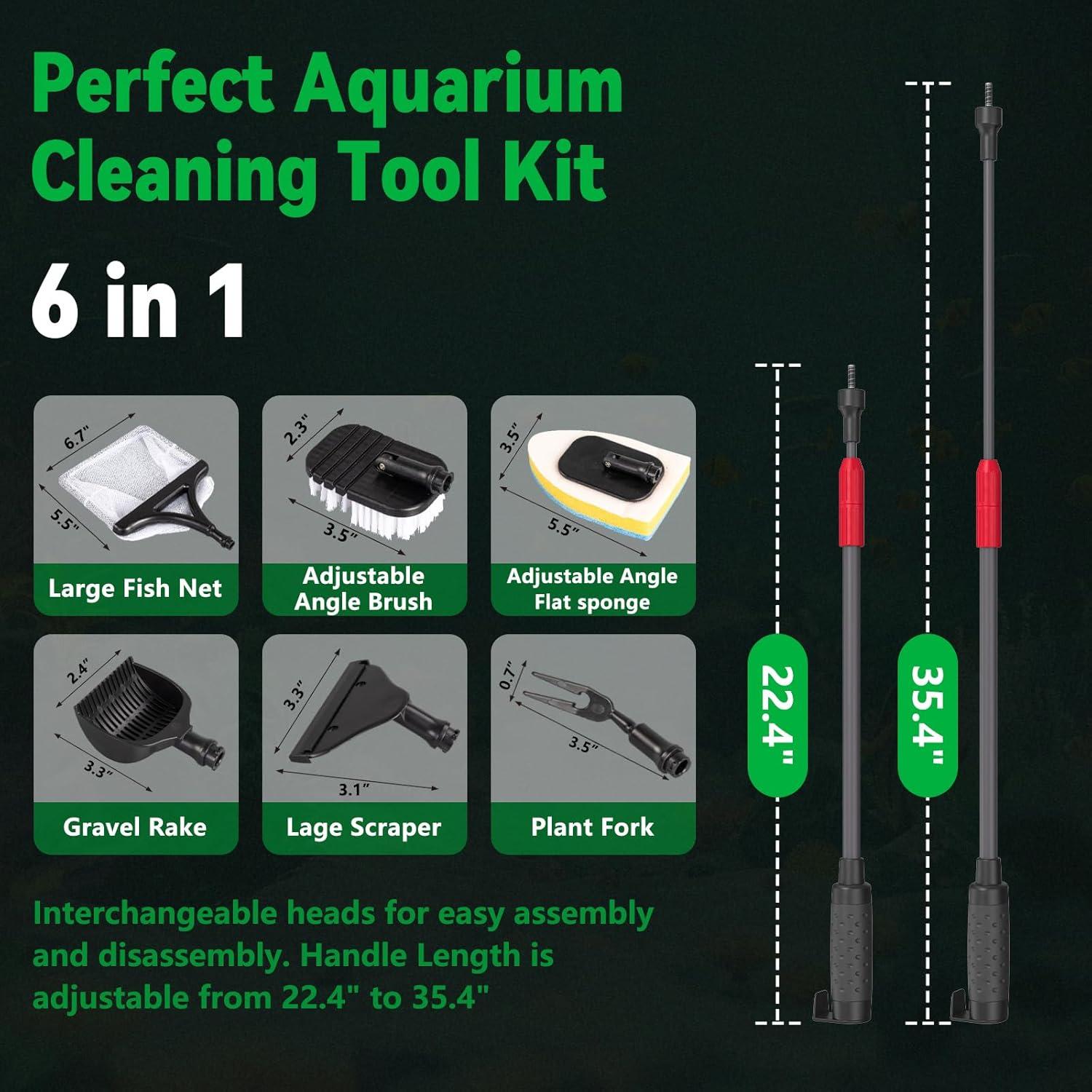 Kit de limpieza de acuario 6 en 1 SYSENCIAGA con mango ajustable