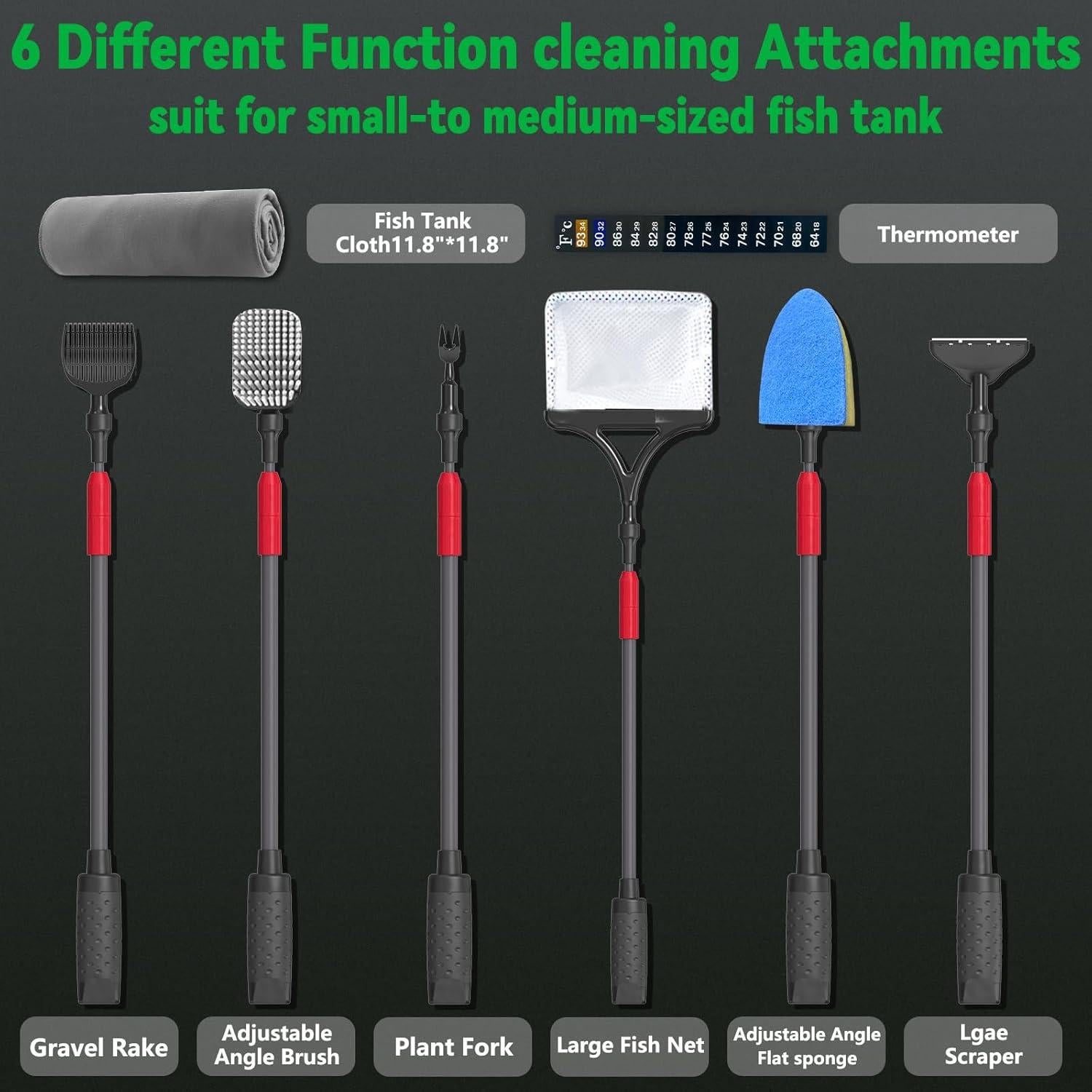 Kit de limpieza de acuario 6 en 1 SYSENCIAGA con mango ajustable