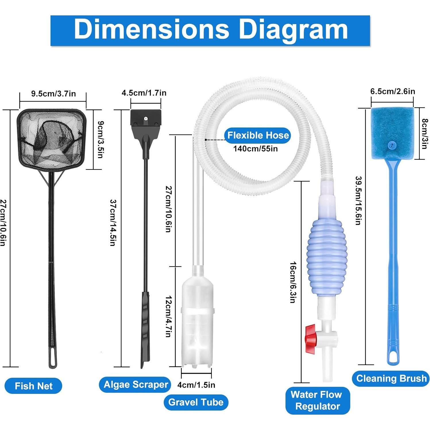 Kit de Limpieza de Acuario 4 Piezas Lanswood - Sifón, Raspador, Red