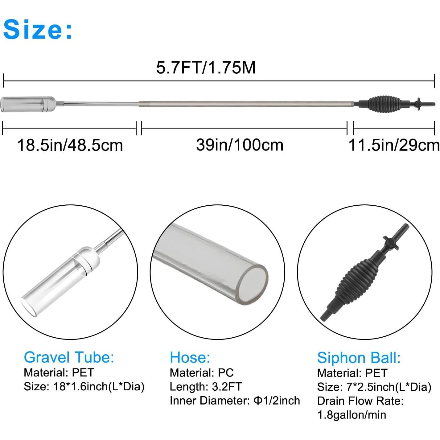 Limpiador de Acuario Newpol con Sifón 1.73M para Grava y Agua
