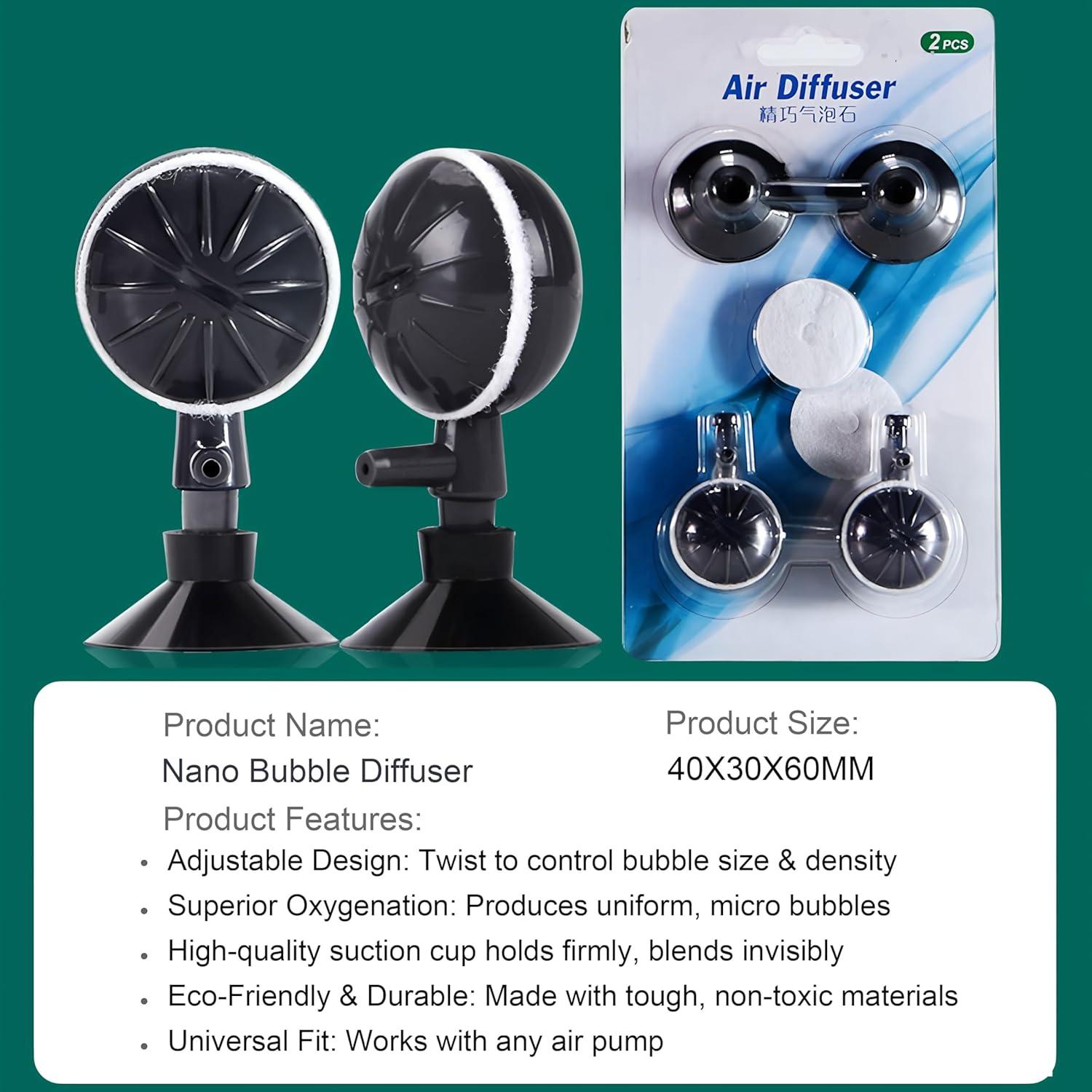 Difusor de Burbuja Nano Jomissly para Acuario, 2 Piezas, Negro