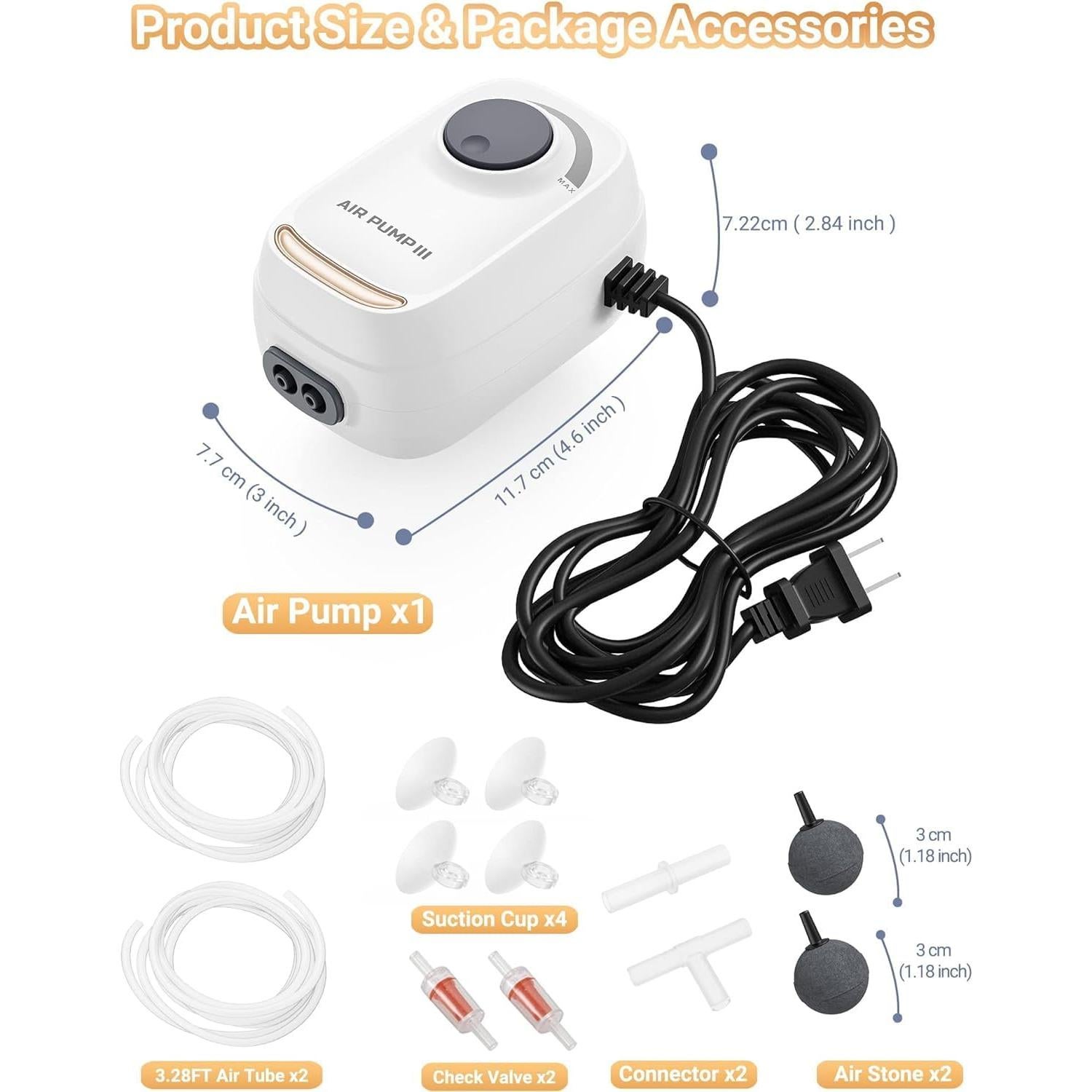 Bomba de Aire para Acuario Moonorange 3W Ajustable 6.8L/min