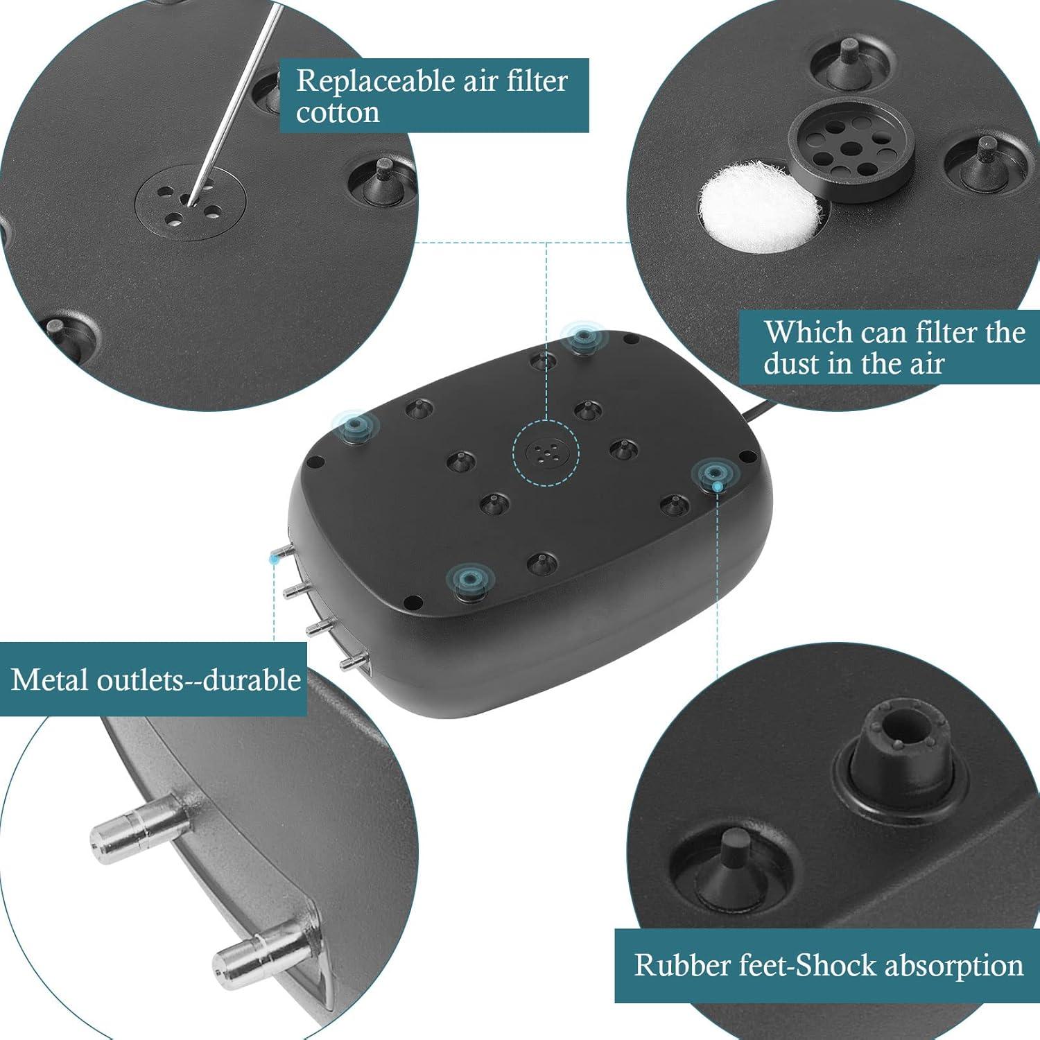 Bomba de Aire HITOP 10W 1219L/h 4 Salidas para Acuario