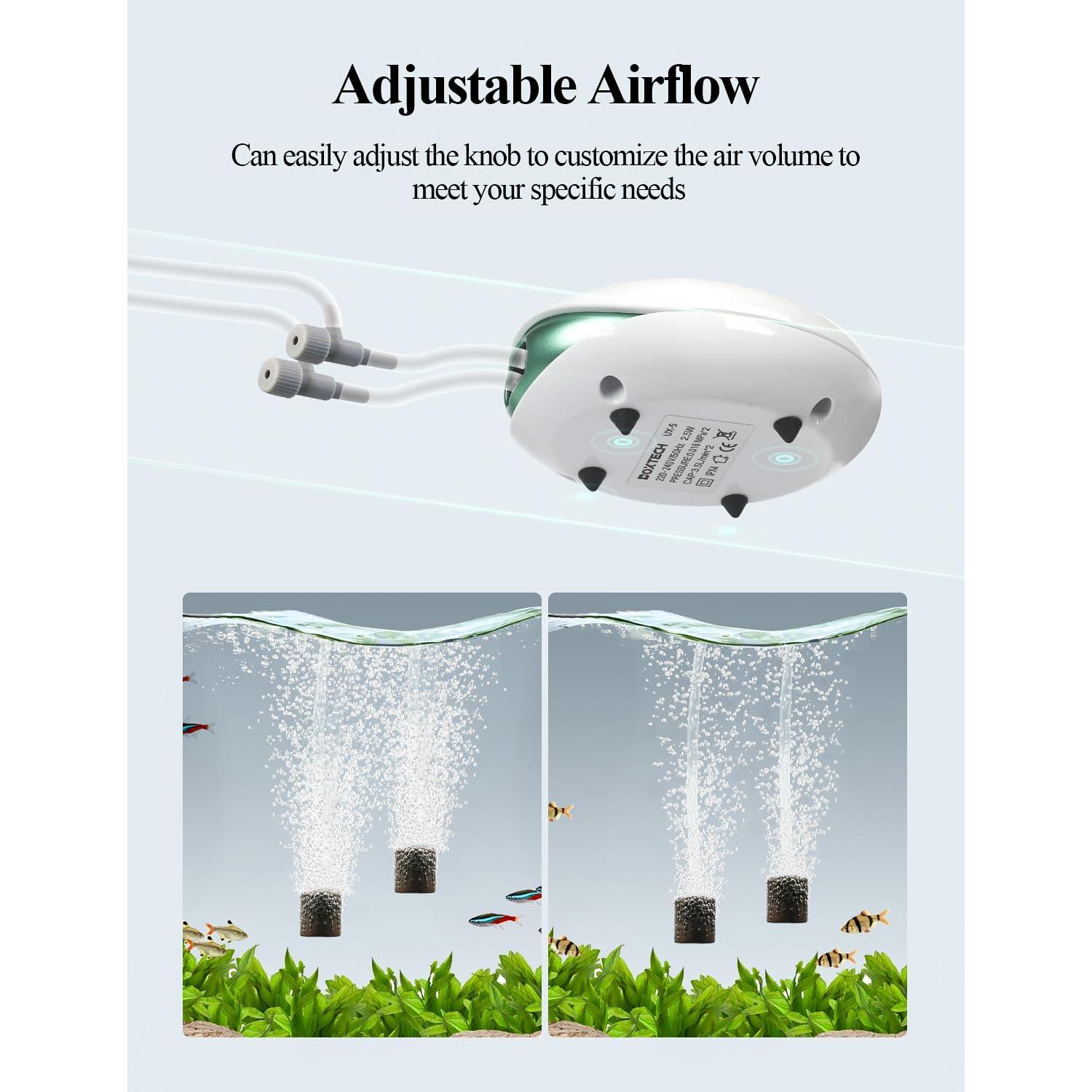 boxtech Aquarium Air Pump,Oxygen Fish Air Pump with Adjustable Air Valve, Fish Tank Air Pump with Accessories Tube, Bubble Stone and Check Valve, Fish Tank Aerator Kit