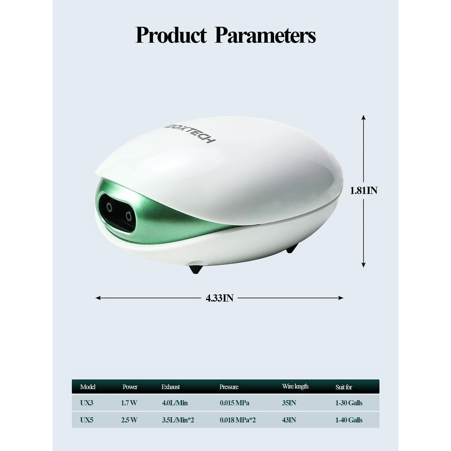 boxtech Aquarium Air Pump,Oxygen Fish Air Pump with Adjustable Air Valve, Fish Tank Air Pump with Accessories Tube, Bubble Stone and Check Valve, Fish Tank Aerator Kit