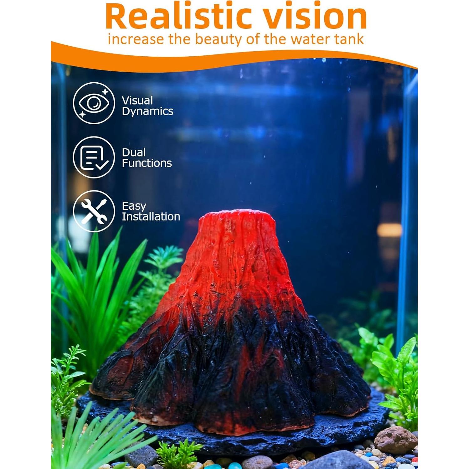 Kit de Decoración de Volcán para Acuario Genérico con Luz