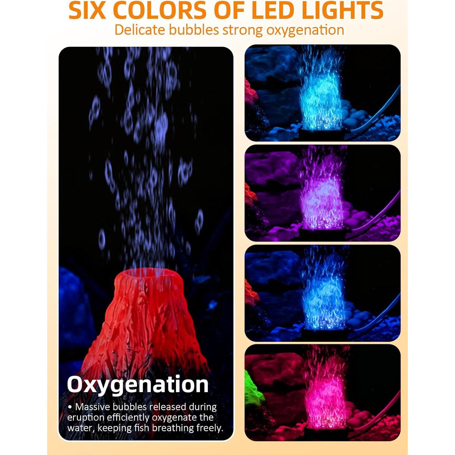 Kit de Decoración de Volcán para Acuario Genérico con Luz