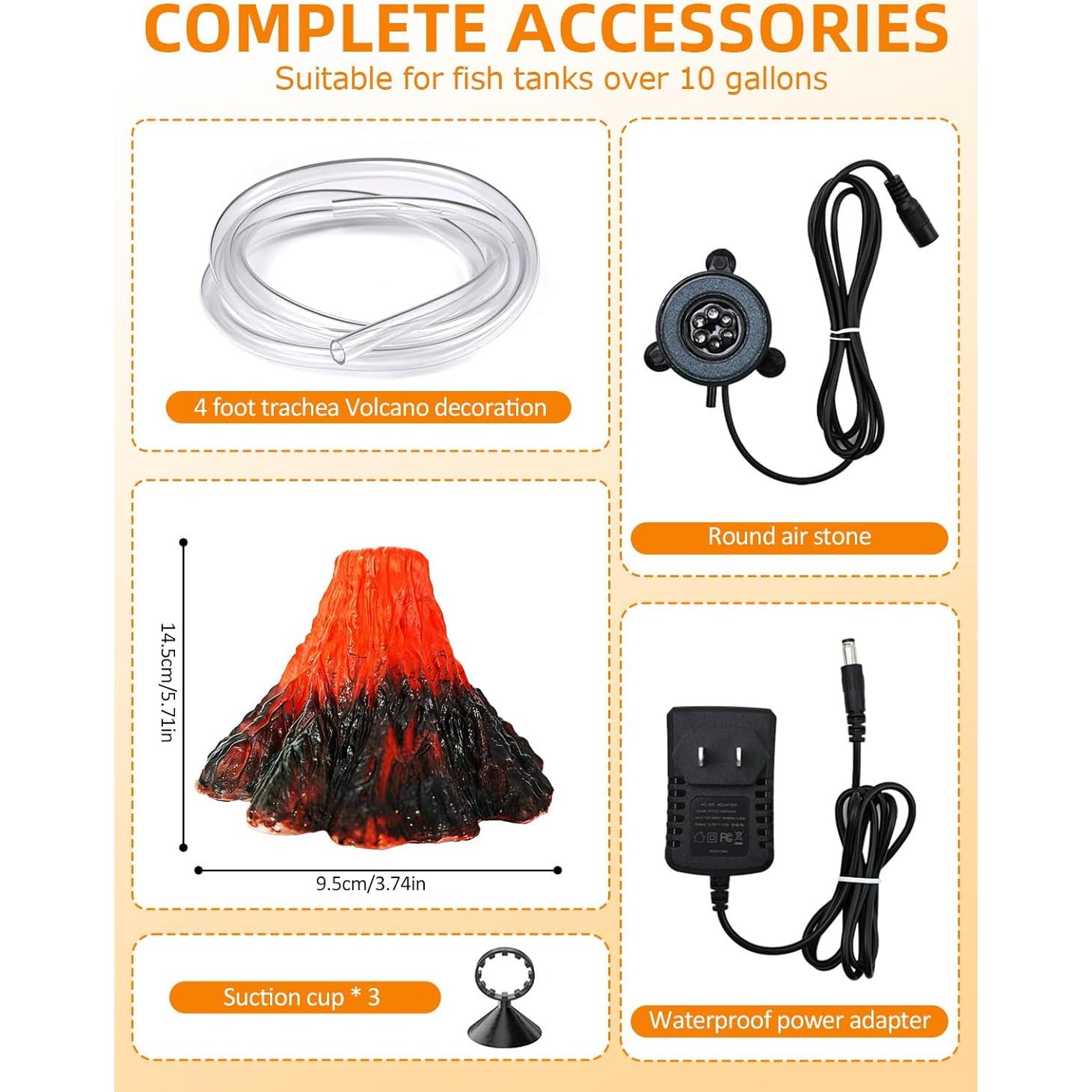 Kit de Decoración de Volcán para Acuario Genérico con Luz