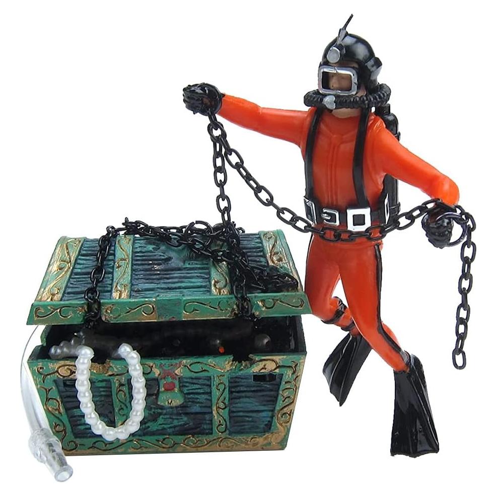 Adorno de Acuario Eyech Cofre del Tesoro Naranja 6x4.5cm