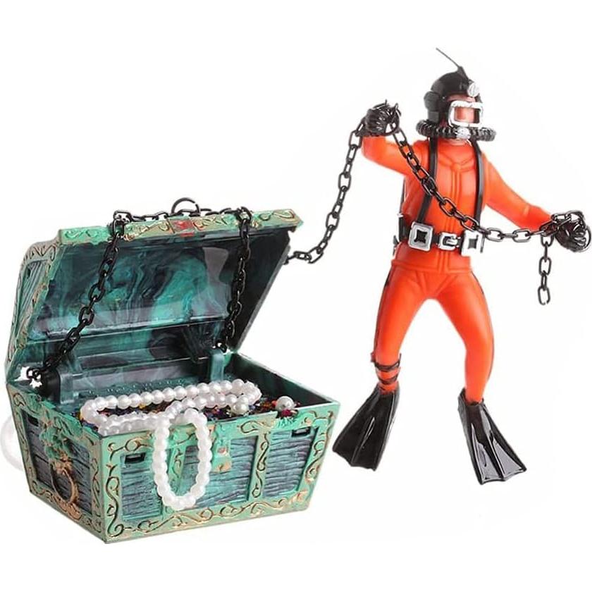 Adorno de Acuario Eyech Cofre del Tesoro Naranja 6x4.5cm