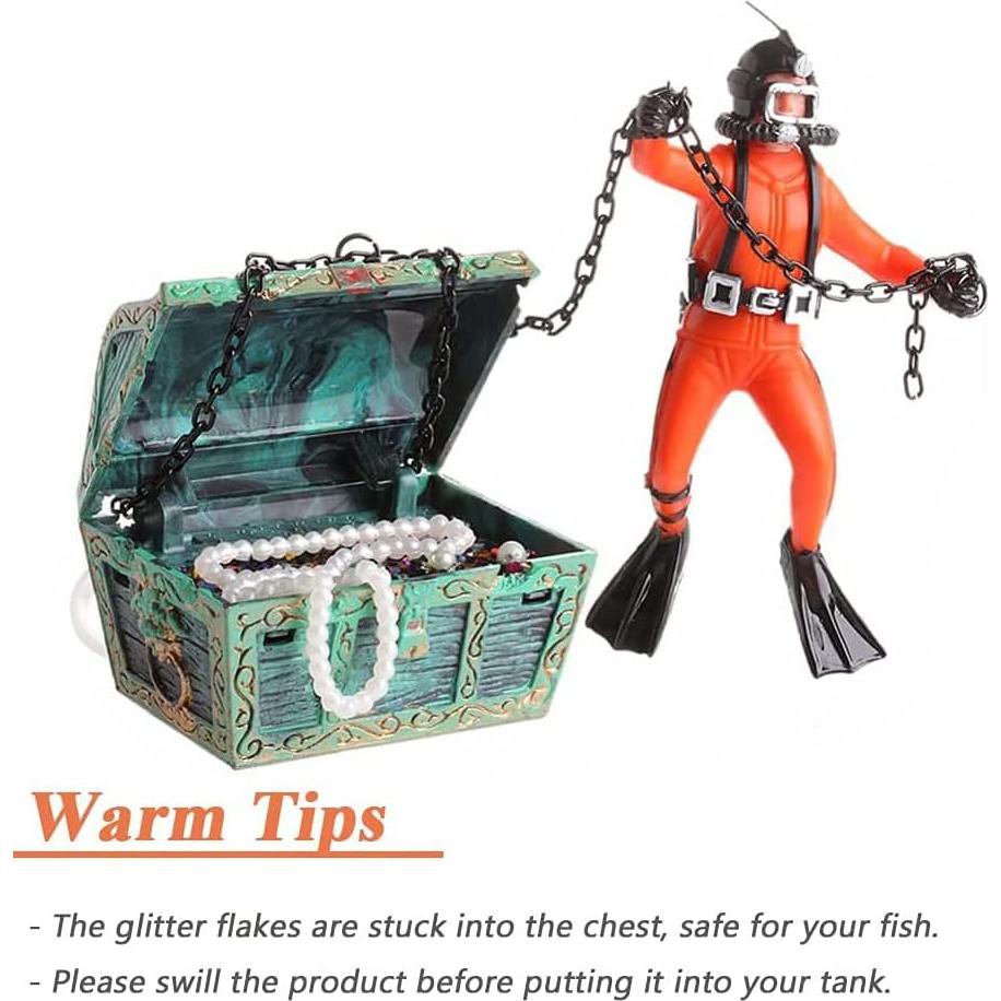 Adorno de Acuario Eyech Cofre del Tesoro Naranja 6x4.5cm
