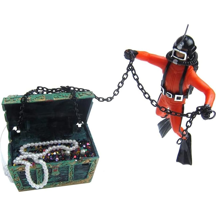 Adorno de Acuario Eyech Cofre del Tesoro Naranja 6x4.5cm