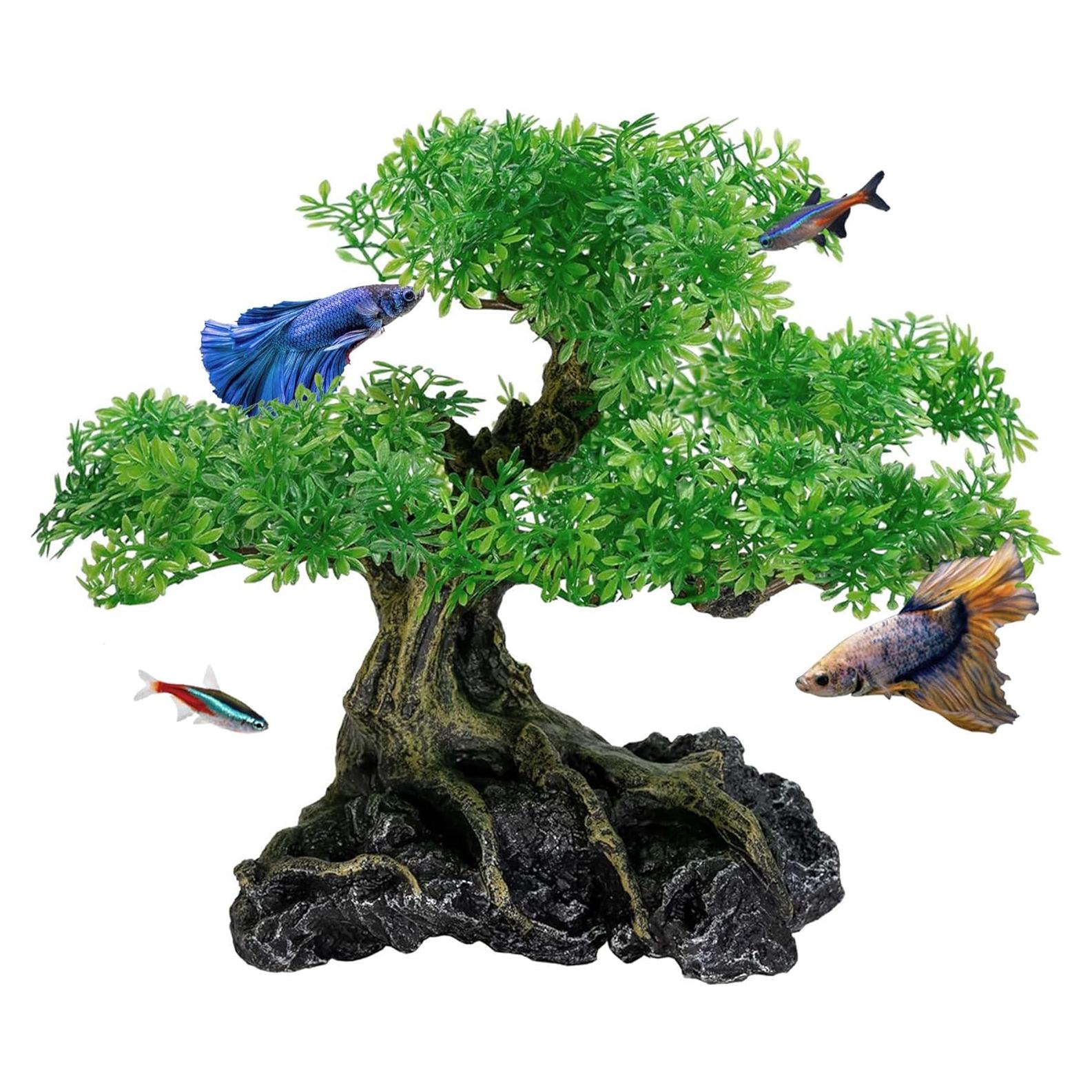 UNEAK Árbol Bonsai Artificial para Acuario 18 cm Verde