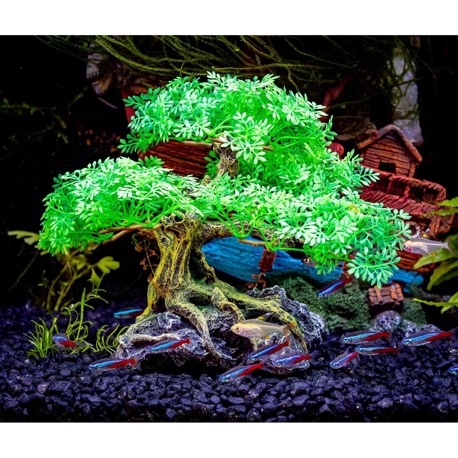 UNEAK Árbol Bonsai Artificial para Acuario 18 cm Verde