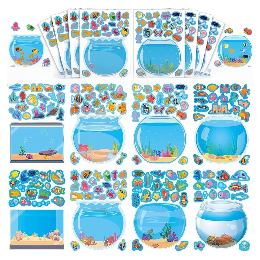 16 Hojas de Pegatinas de Acuario 7AweQur Animales Marinos