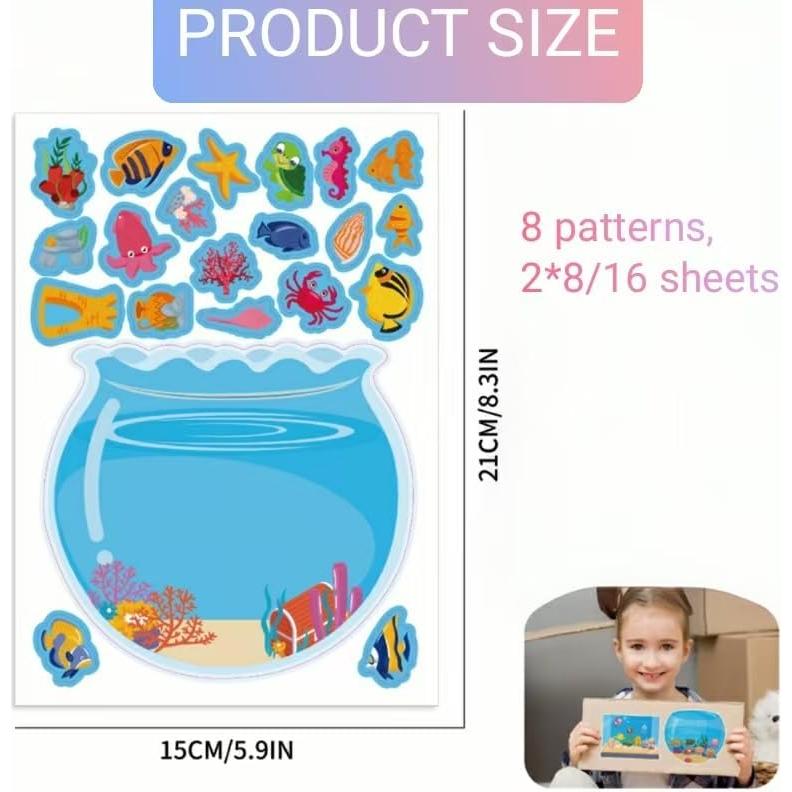 16 Hojas de Pegatinas de Acuario 7AweQur Animales Marinos