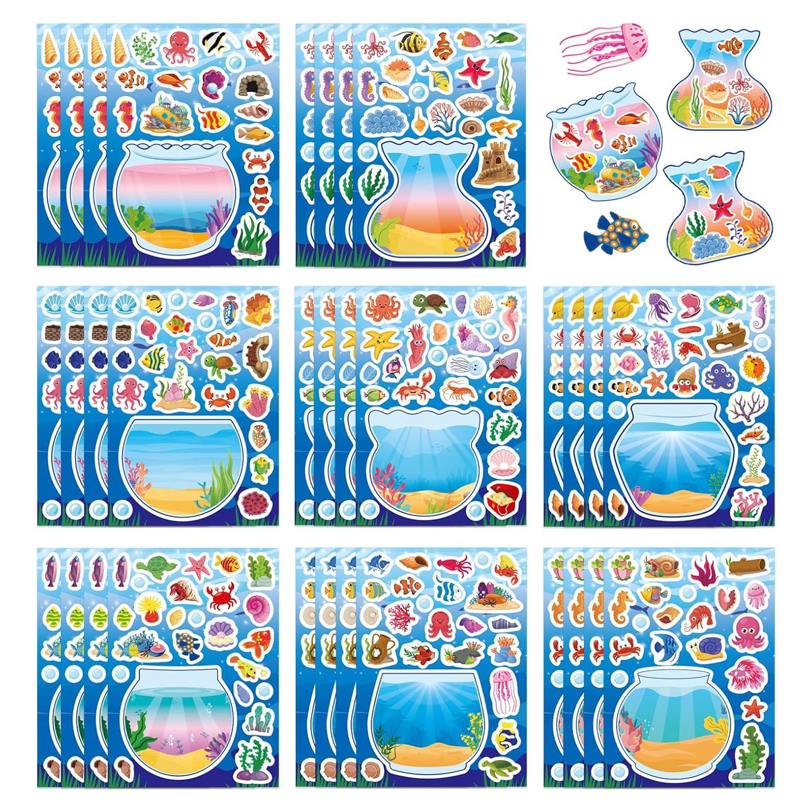 32 Hojas de Stickers de Animales Marinos Onsioesd - Manualidades Verano