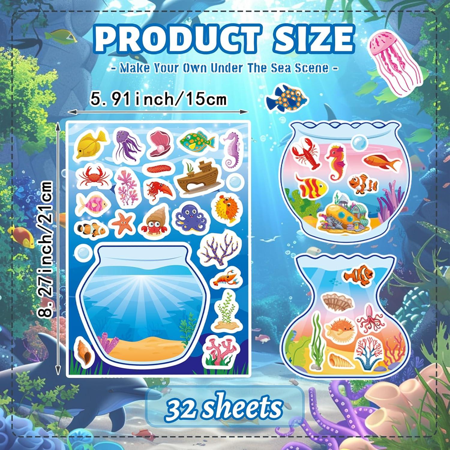 32 Hojas de Stickers de Animales Marinos Onsioesd - Manualidades Verano