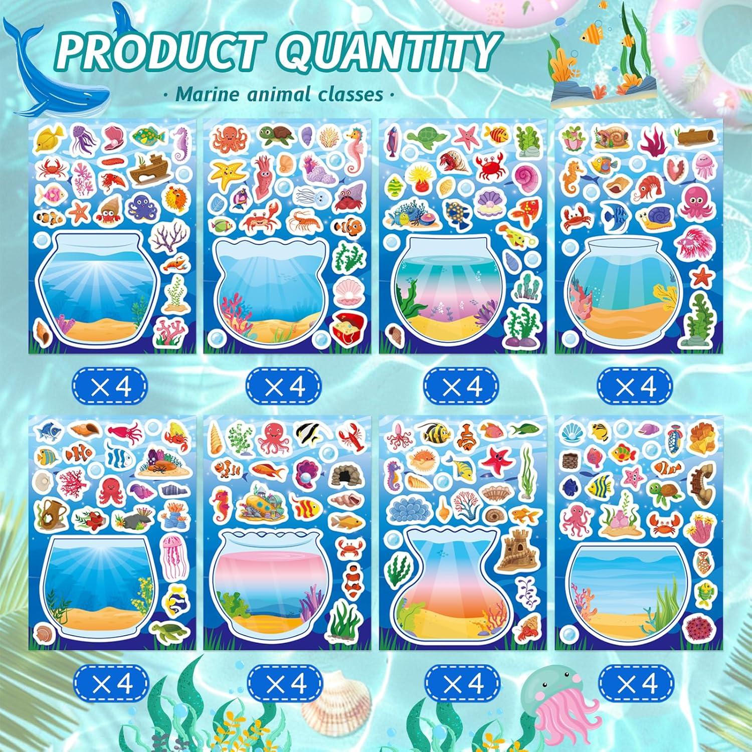 32 Hojas de Stickers de Animales Marinos Onsioesd - Manualidades Verano