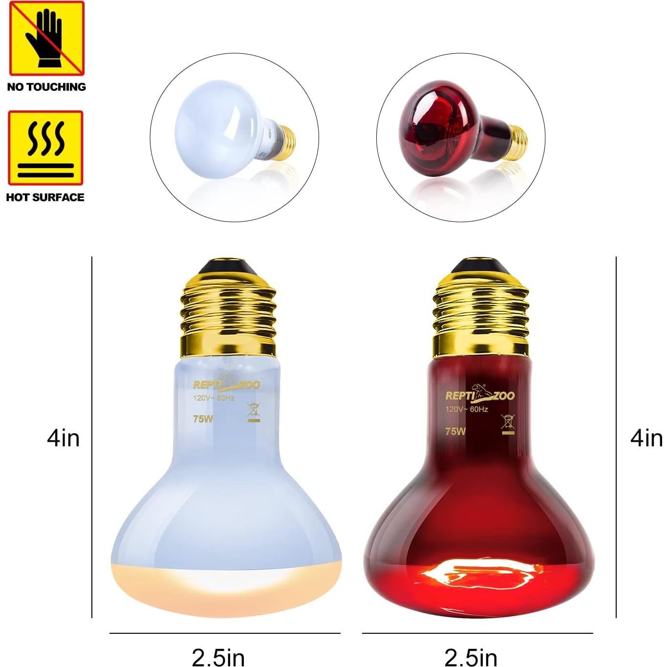 Lámpara de Calor para Reptiles REPTIZOO 75W UVA y Infrarroja