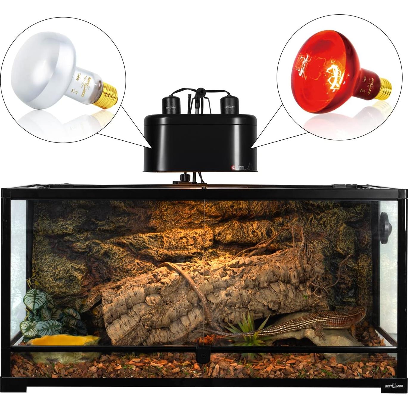 Lámpara Doble para Reptiles REPTIZOO 100W UVA e Infrarroja