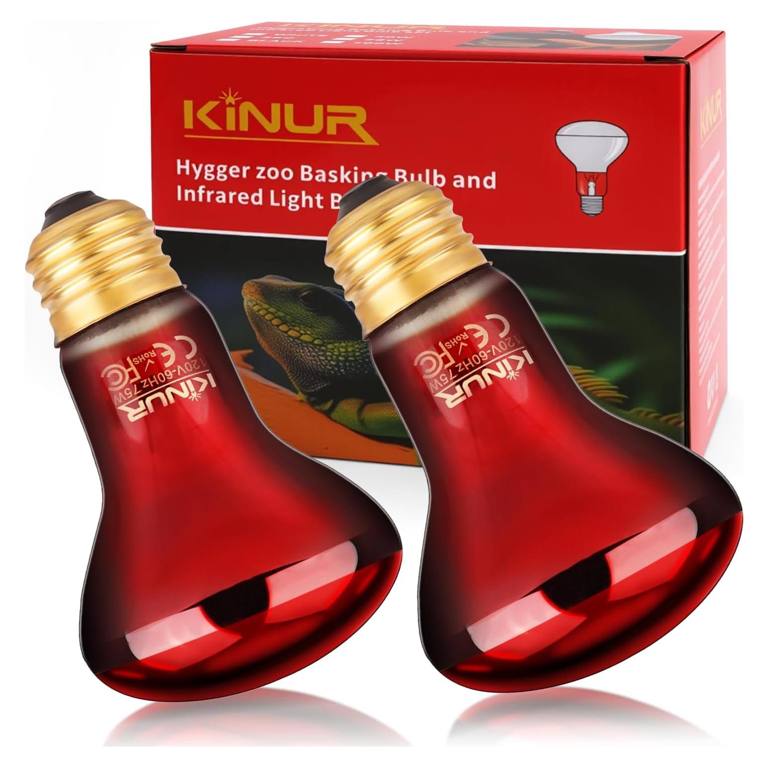 Lámpara de Calor Infrarrojo KINUR 75W E26 para Reptiles - Paquete de 2