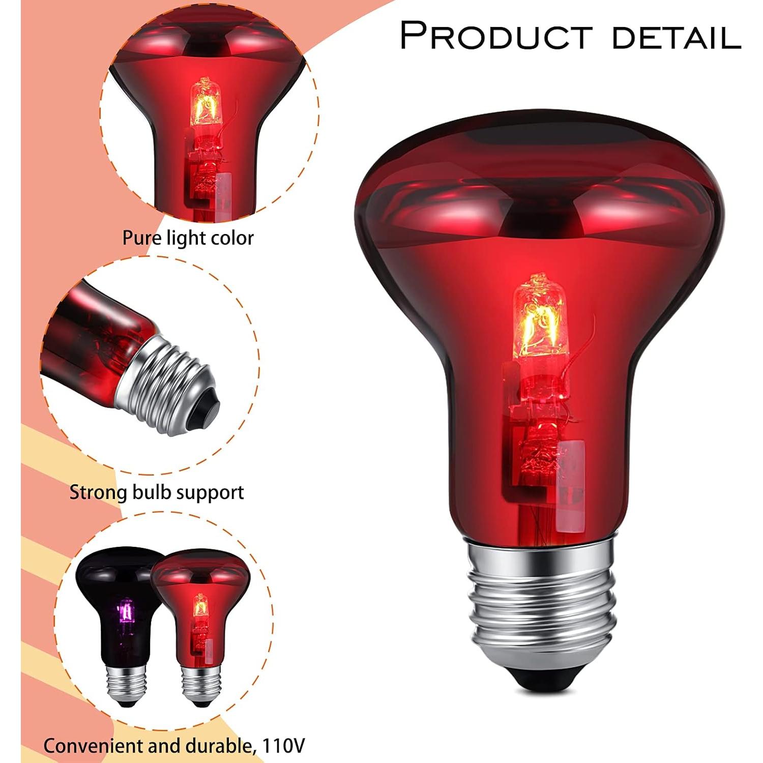 4 Lámparas de Calor Nocturno 75W UVA Honoson para Reptiles