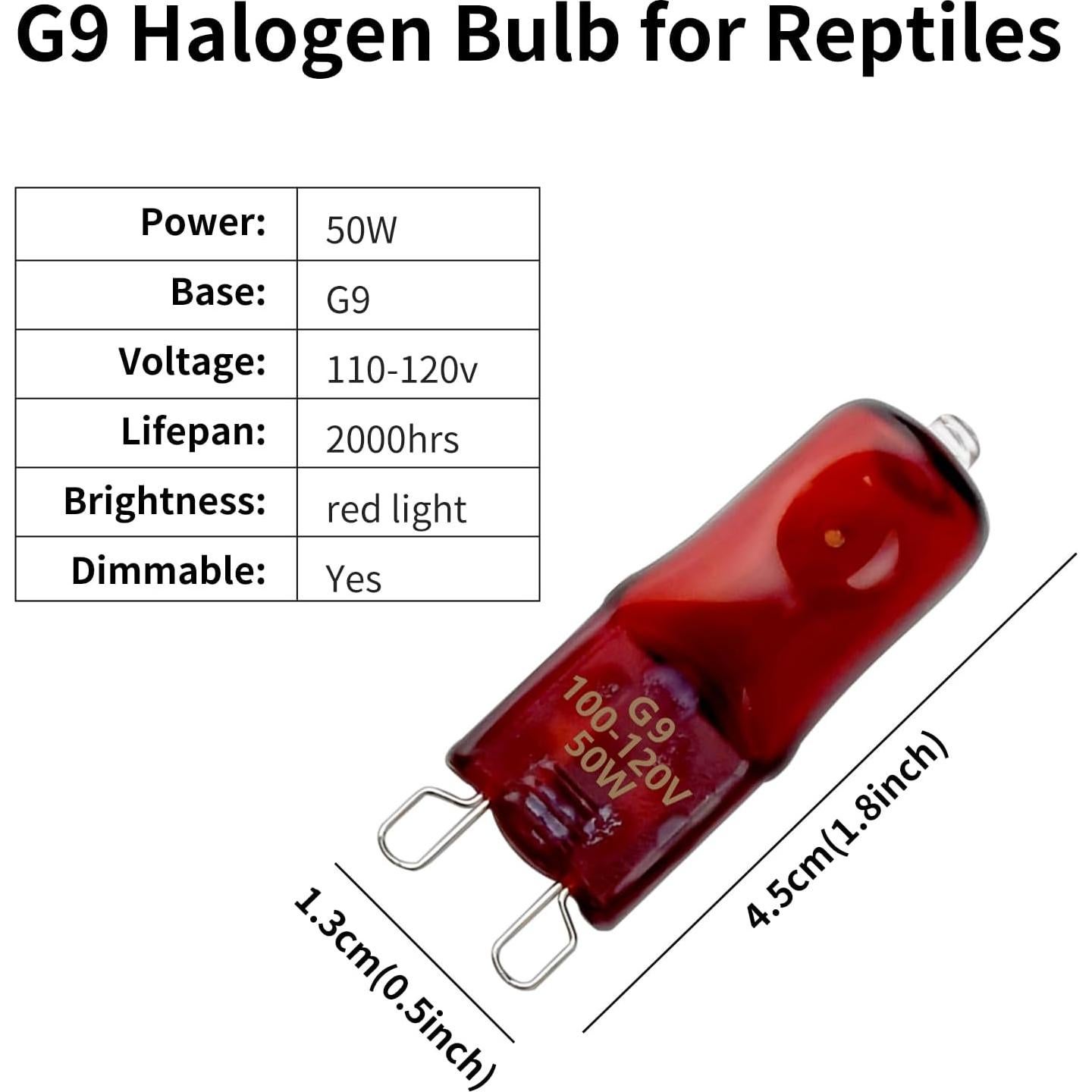 Bombillas de Calor Rojo G9 MCLANZOO 50W para Reptiles 4Pack