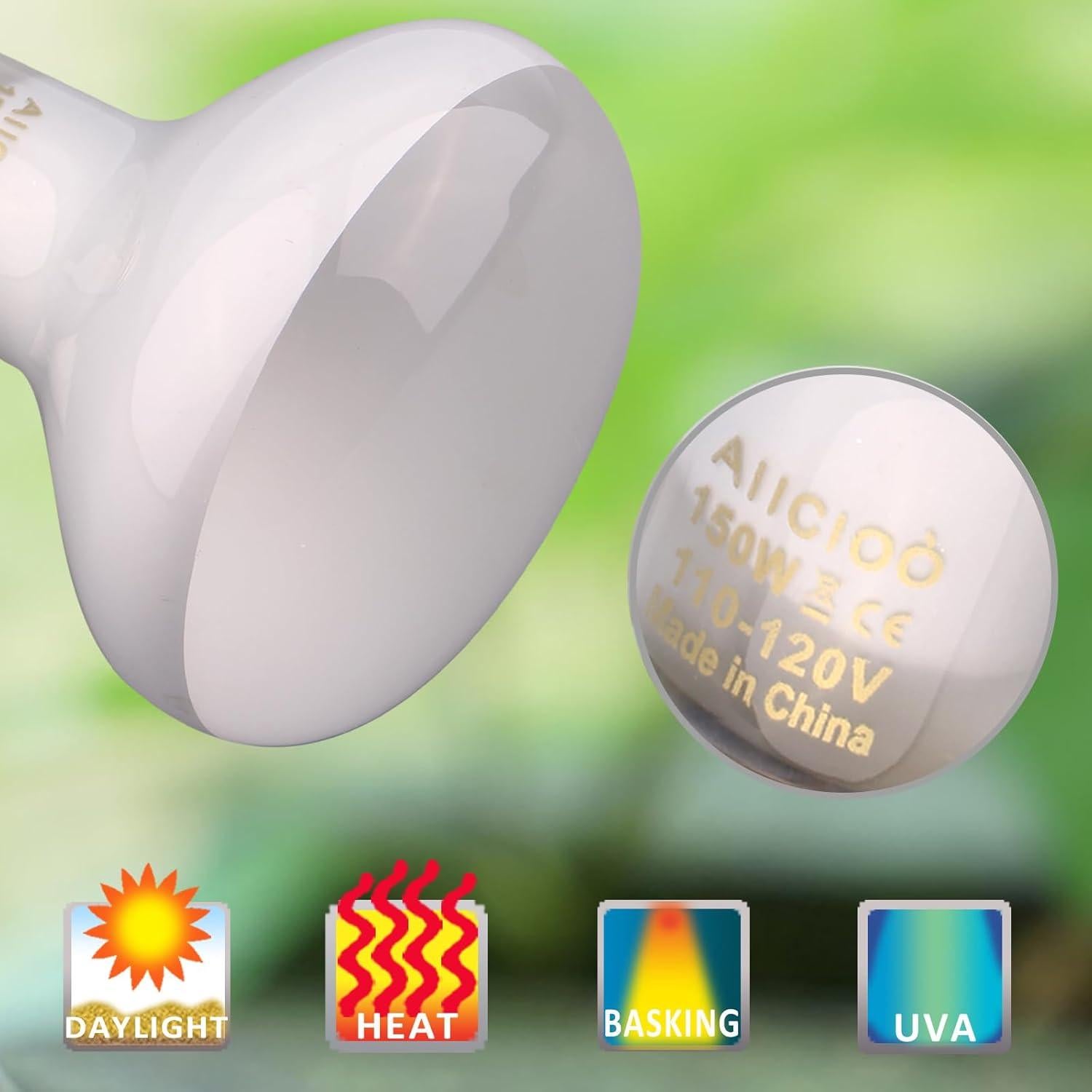 Bombilla de Calor para Reptiles AIICIOO 150W Paquete de 4